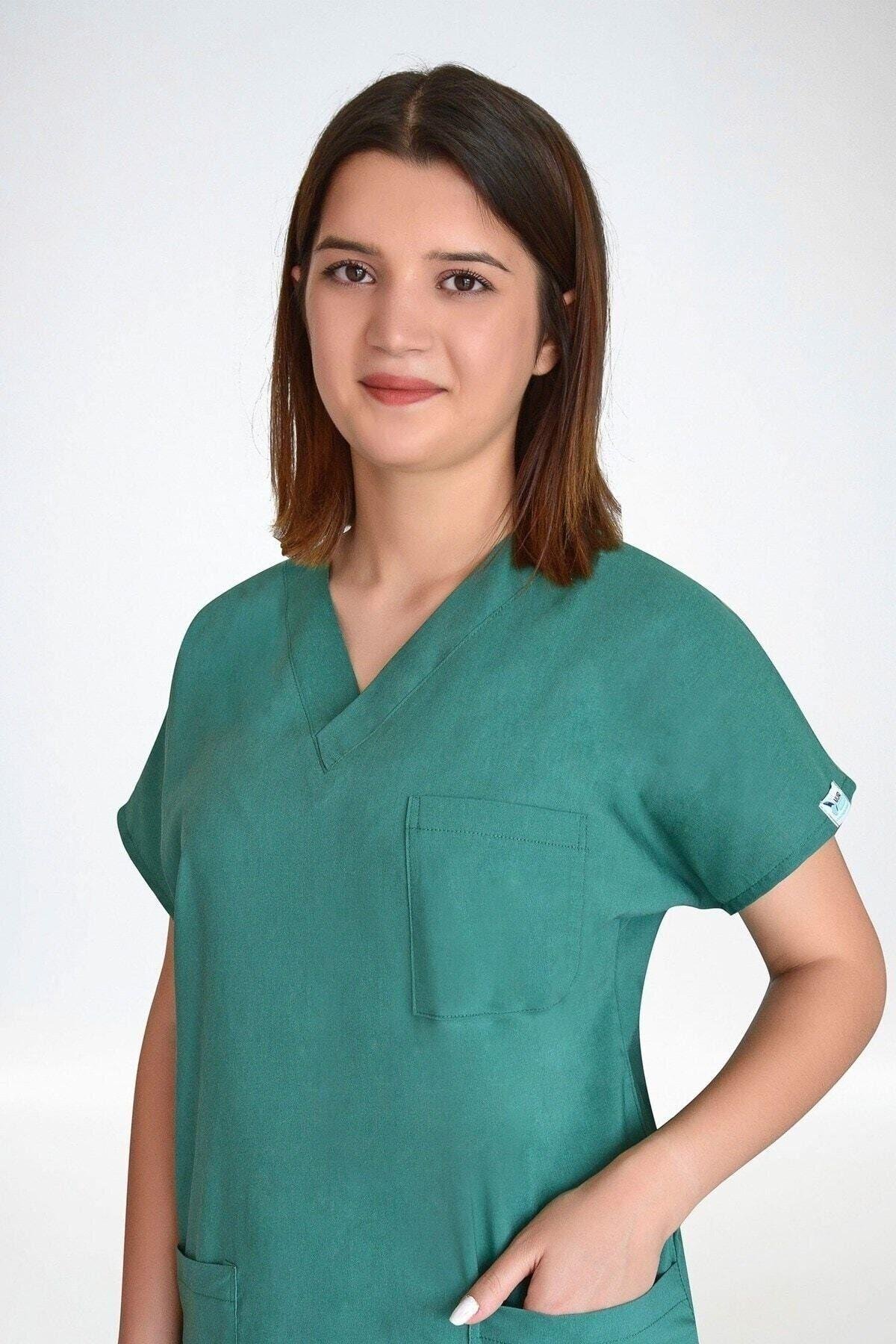 Ameliyat Yeşili Likralı Üst Forma-Nur Medikal Giyim