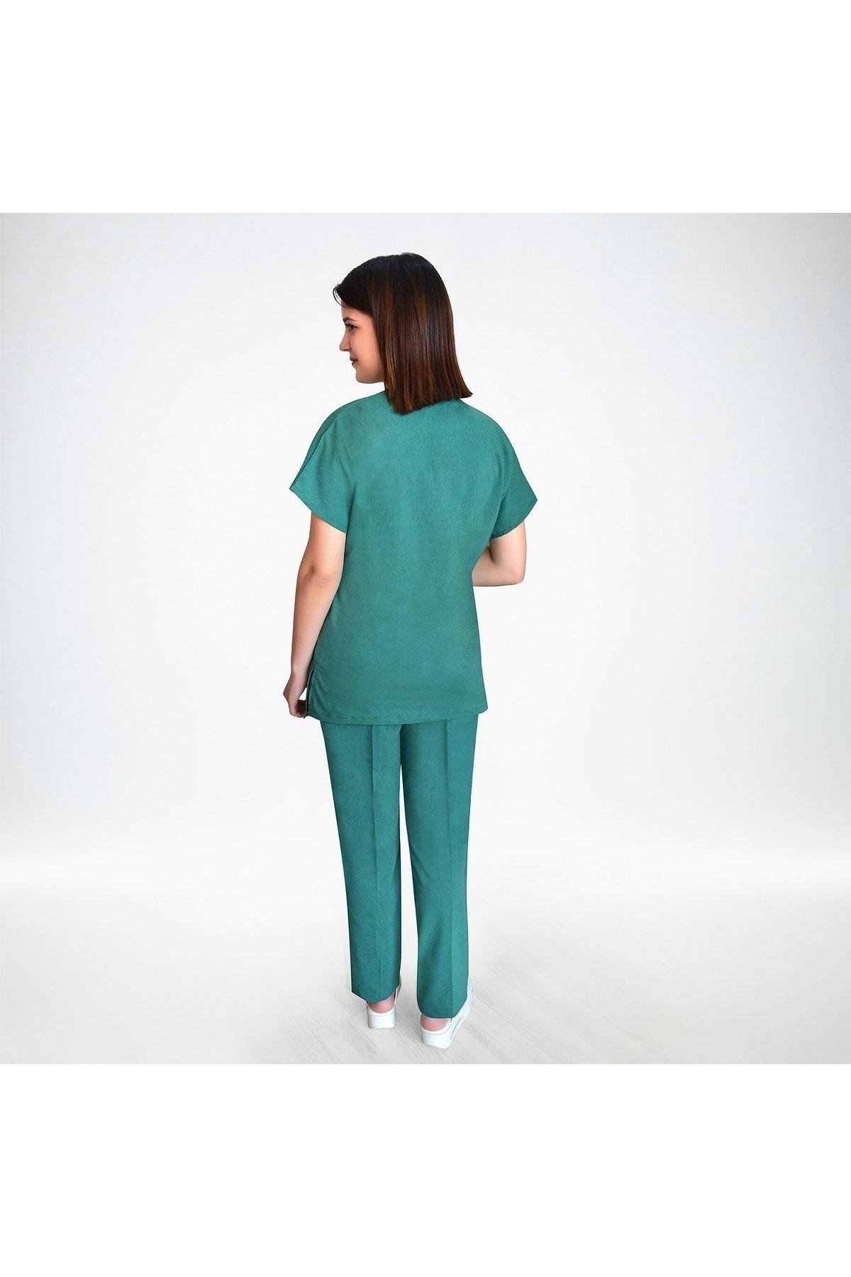 Ameliyat Yeşili Soft Likra Hemşire Hastane Doktor Cerrahi Takım Üniforma-Nur Medikal Giyim