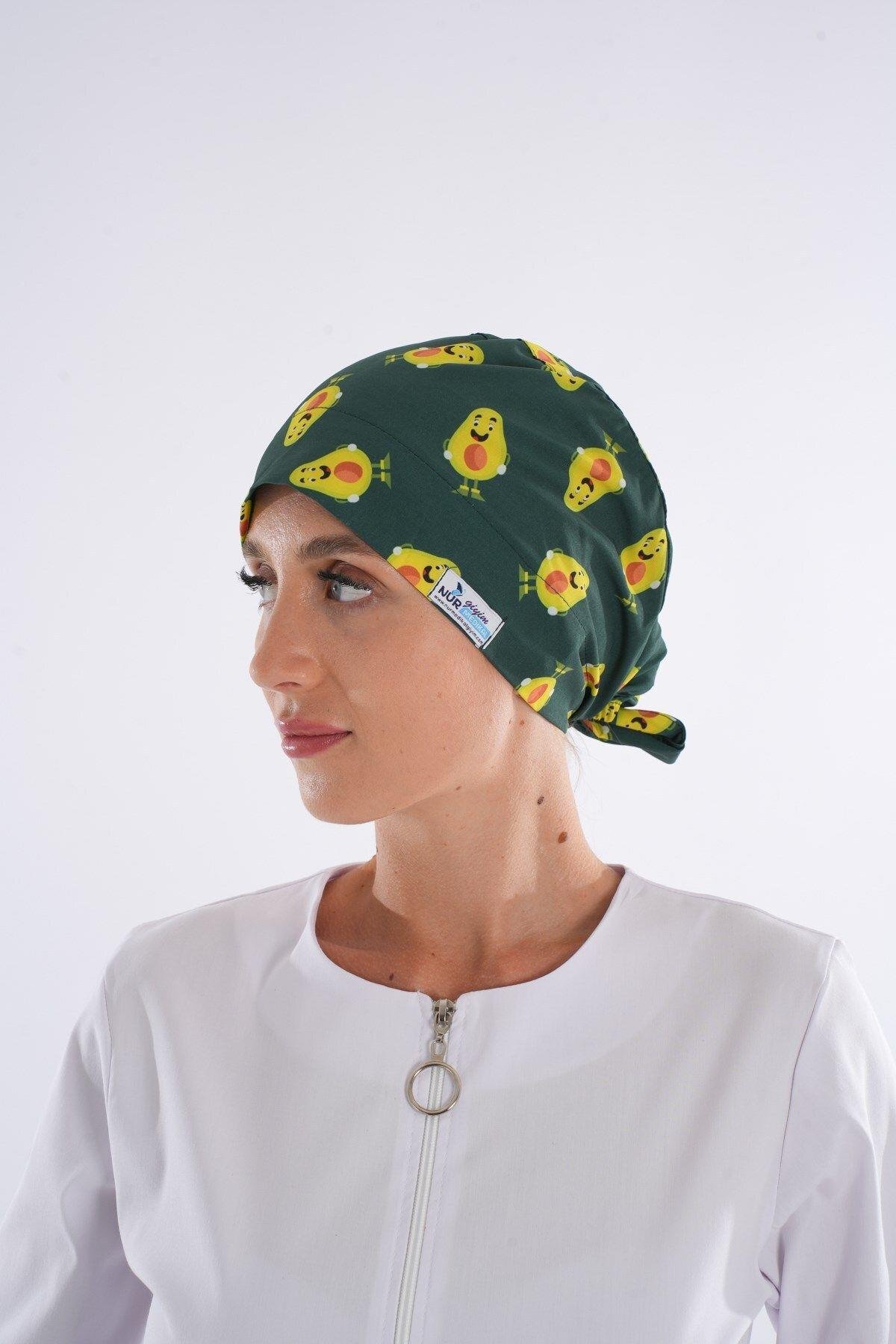 Avokado Tesettür Desenli Tesettür Doktor Hemşire Hastane Aşçı Cerrahi Bone-Nur Medikal Giyim