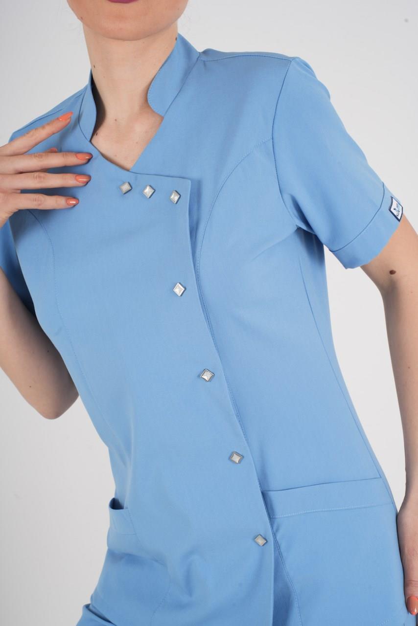 Aylu Model Soft Likra Bebe Mavisi Doktor Hemşire Hastane Scrubs Üniforma Takımı-Nur Medikal Giyim