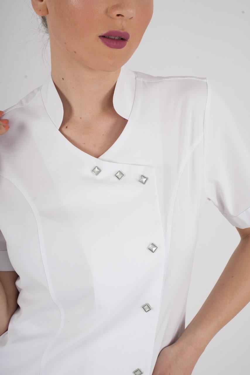 Aylu Model Soft Likra Beyaz Doktor Hemşire Hastane Scrubs Üniforma Takımı-Nur Medikal Giyim