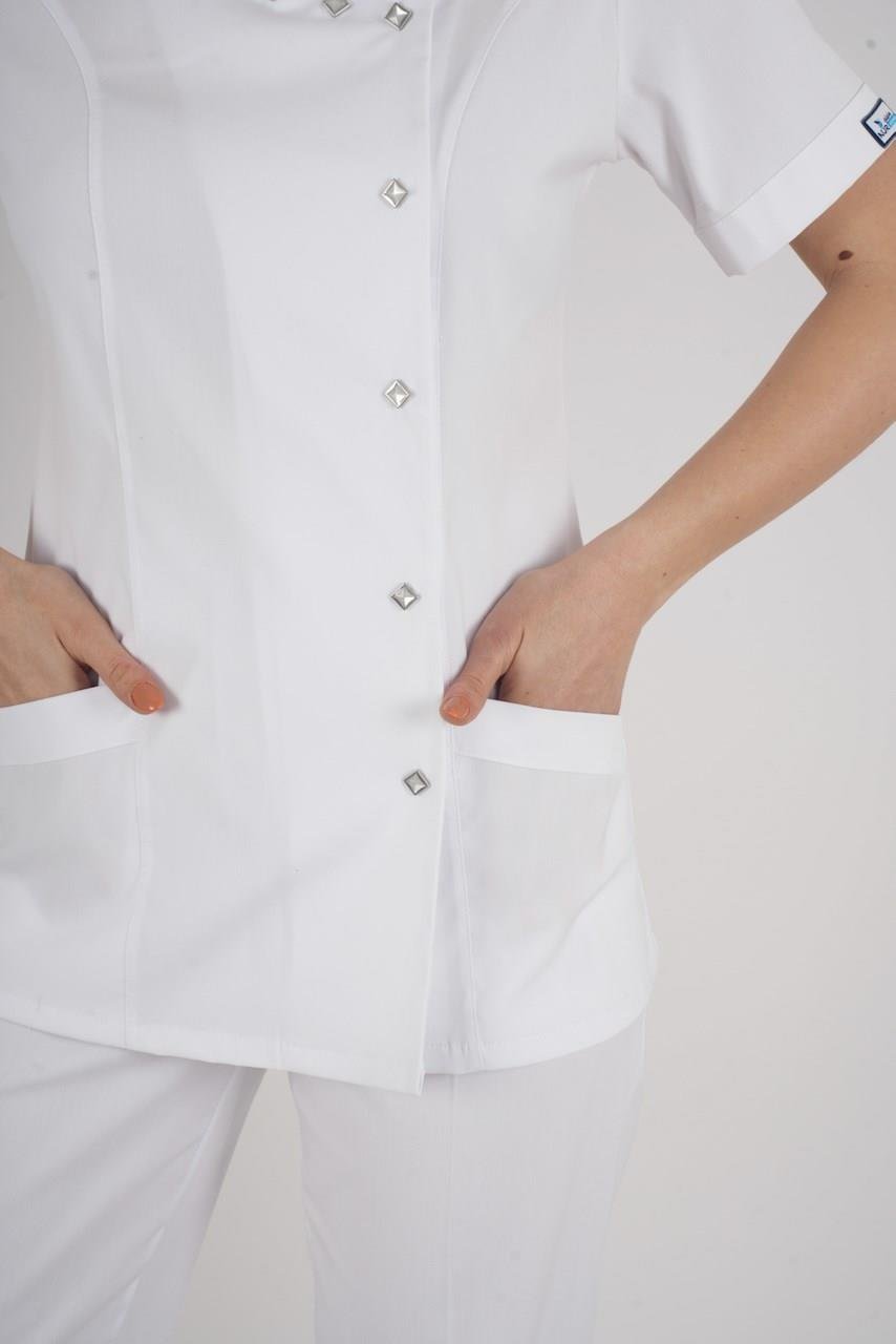 Aylu Model Soft Likra Beyaz Doktor Hemşire Hastane Scrubs Üniforma Takımı-Nur Medikal Giyim