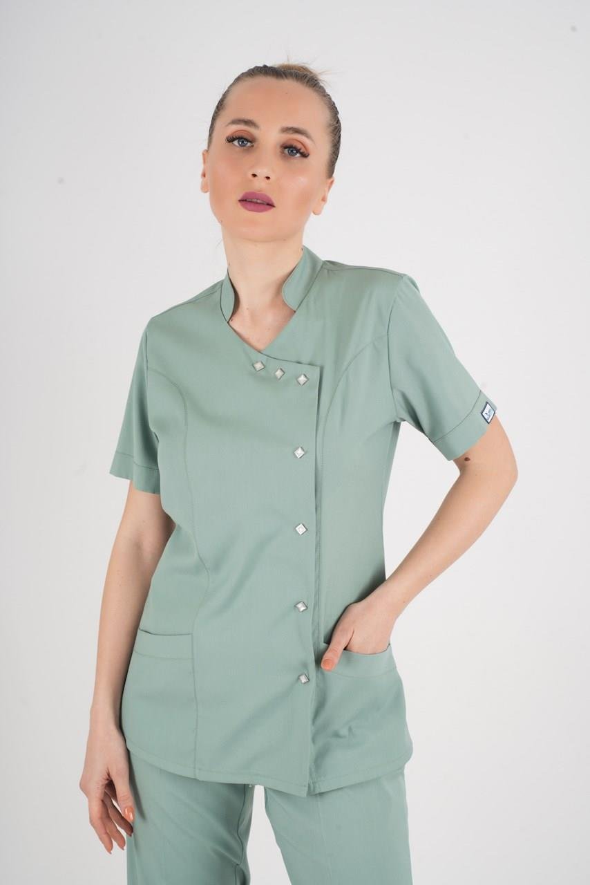 Aylu Model Soft Likra Çağla Yeşili Doktor Hemşire Hastane Scrubs Üniforma Takımı-Nur Medikal Giyim