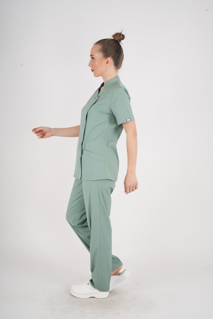 Aylu Model Soft Likra Çağla Yeşili Doktor Hemşire Hastane Scrubs Üniforma Takımı-Nur Medikal Giyim