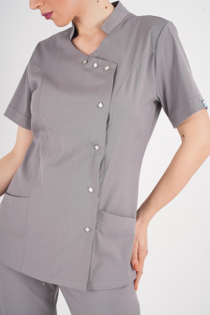 Aylu Model Soft Likra Gri Doktor Hemşire Hastane Scrubs Üniforma Takımı-Nur Medikal Giyim