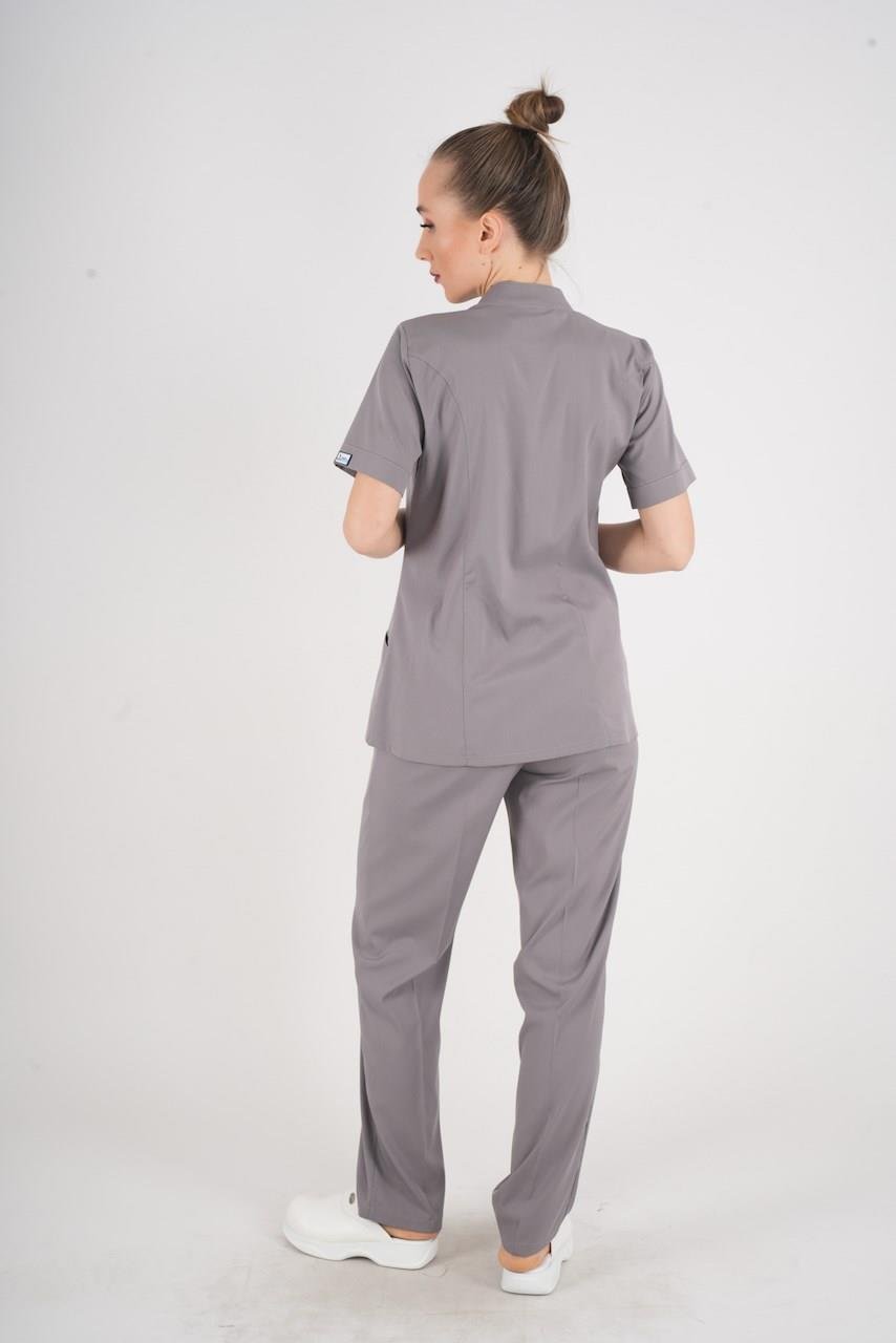 Aylu Model Soft Likra Gri Doktor Hemşire Hastane Scrubs Üniforma Takımı-Nur Medikal Giyim