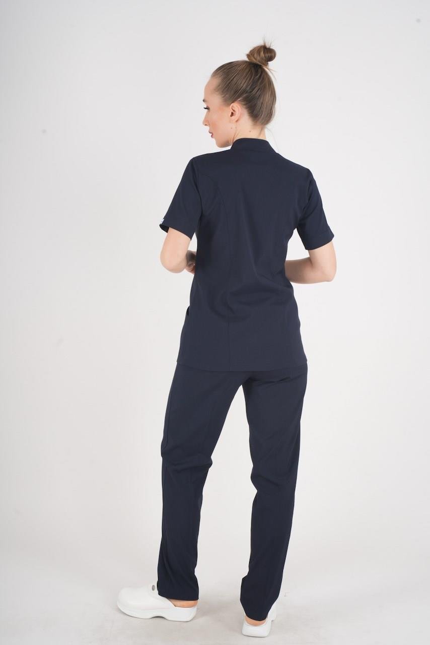 Aylu Model Soft Likra Lacivert Doktor Hemşire Hastane Scrubs Üniforma Takımı-Nur Medikal Giyim