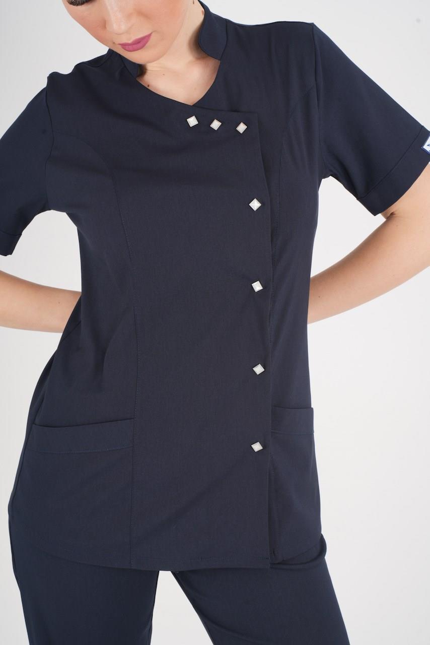 Aylu Model Soft Likra Lacivert Doktor Hemşire Hastane Scrubs Üniforma Takımı-Nur Medikal Giyim