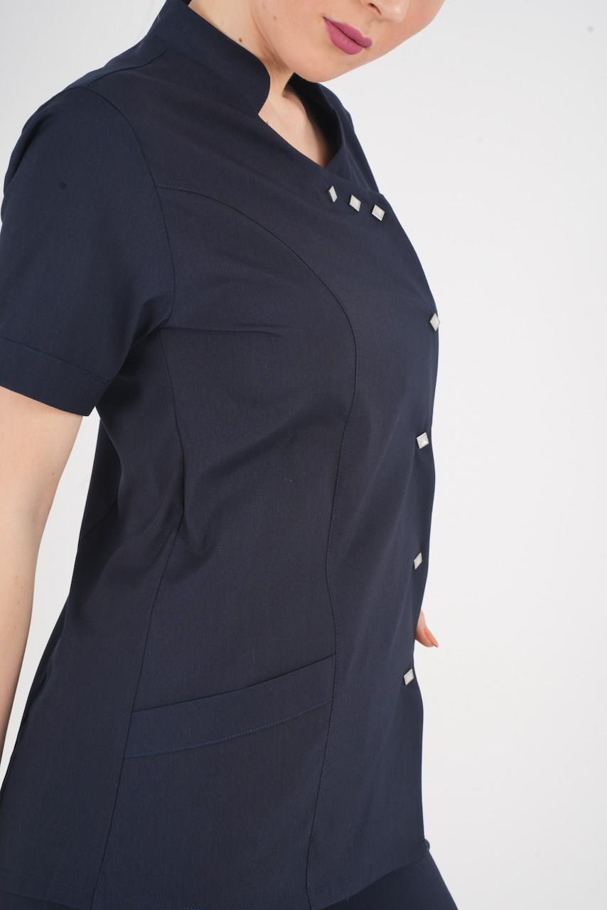 Aylu Model Soft Likra Lacivert Doktor Hemşire Hastane Scrubs Üniforma Takımı-Nur Medikal Giyim