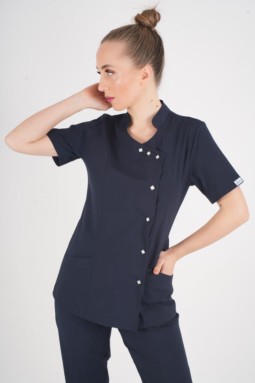 Aylu Model Soft Likra Lacivert Doktor Hemşire Hastane Scrubs Üniforma Takımı-Nur Medikal Giyim