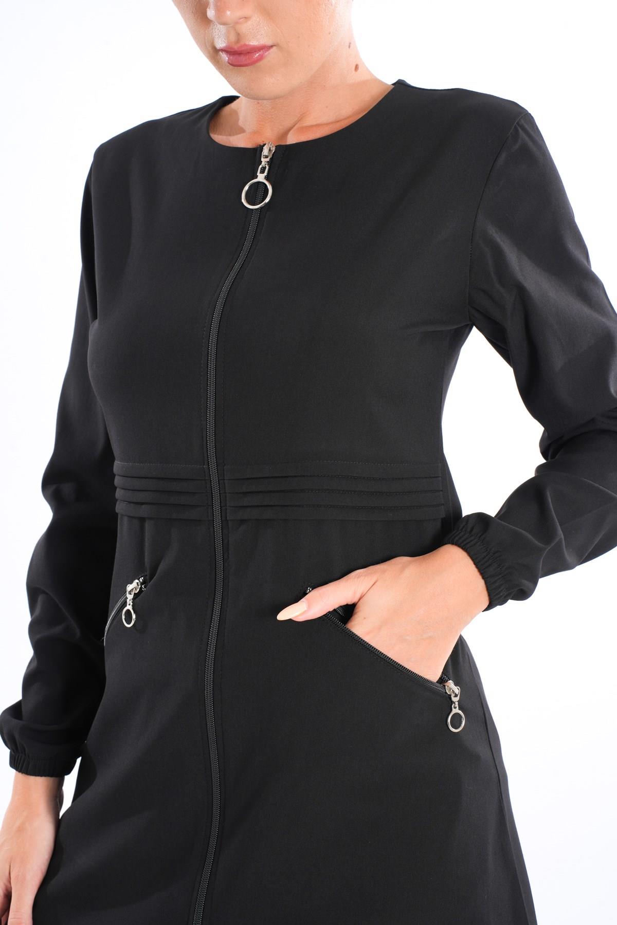 Badem Model Soft Likra Fermuarlı Siyah Renk Cerrahi Üniforma Takım-Nur Medikal Giyim