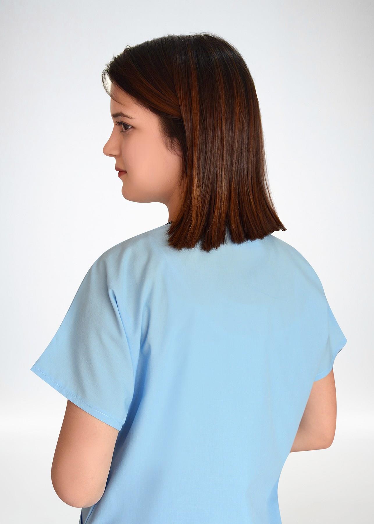 Bebe Mavi Likralı Doktor Hemşire Hastane Cerrahi Tek Üst Forma-Nur Medikal Giyim