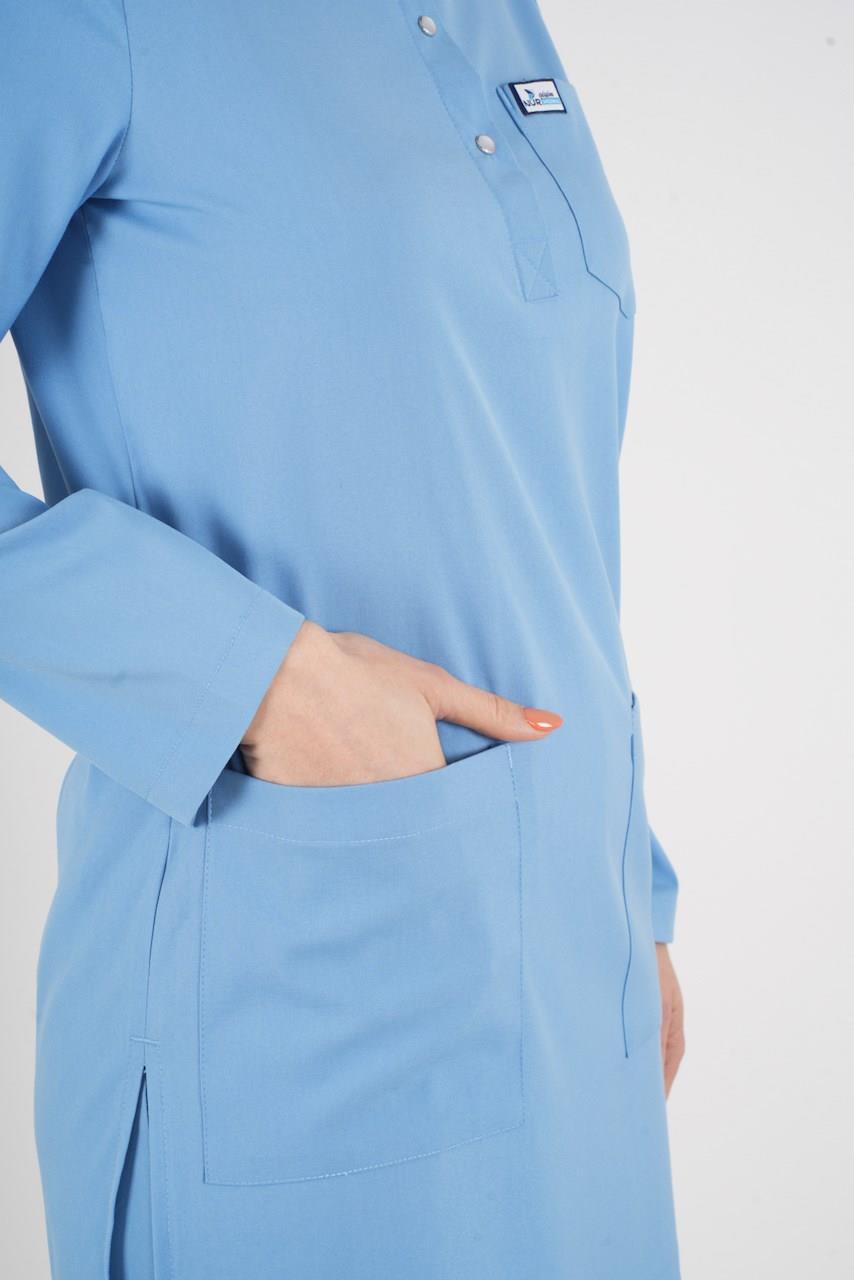 Bebe Mavi Renk Sakur Model Tesettür Doktor Hemşire Scrubs Üniforma Takımı-Nur Medikal Giyim
