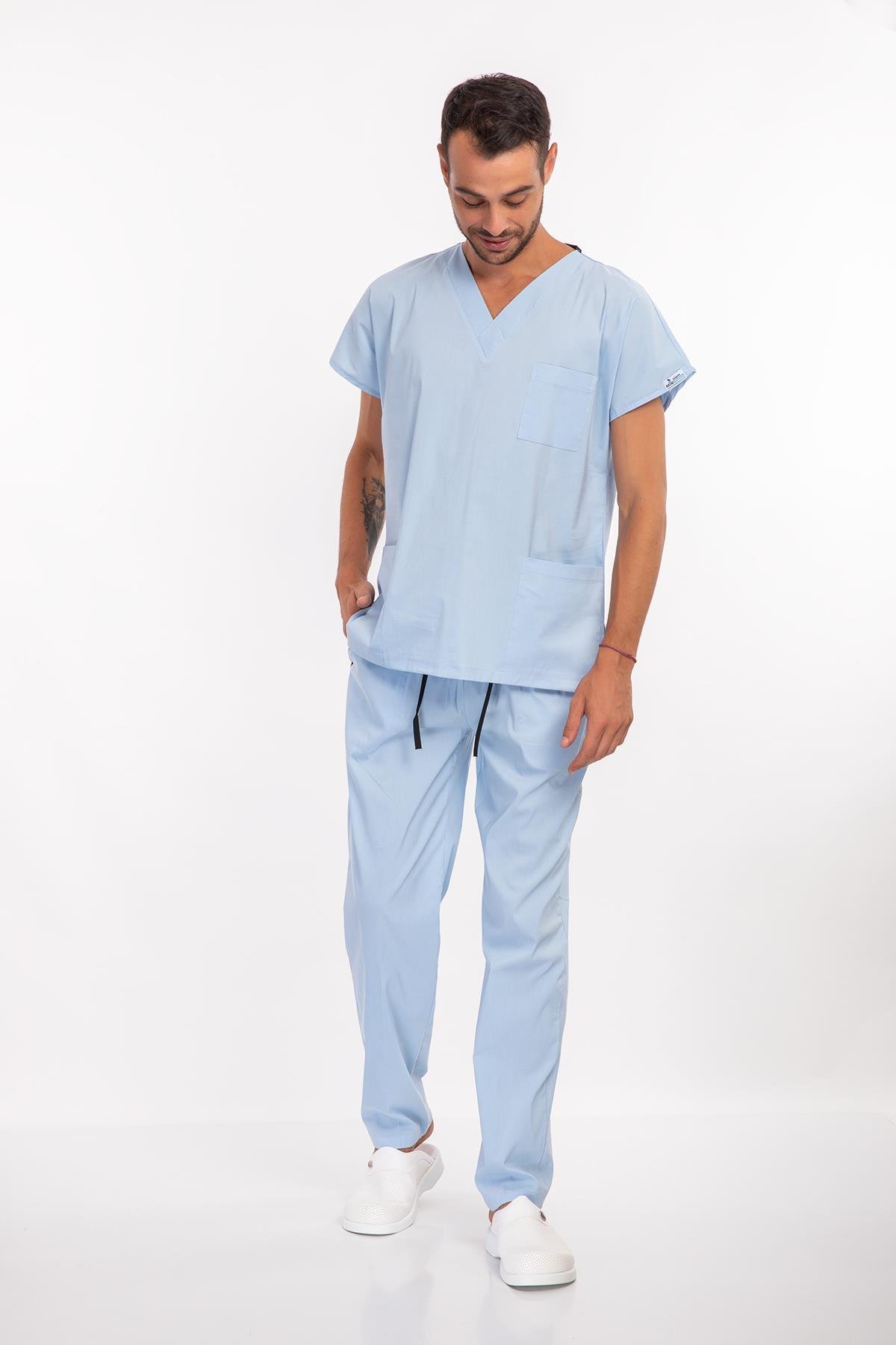Bebe Mavi Soft Likra Hemşire Hastane Doktor Cerrahi Takım Üniforma-Nur Medikal Giyim