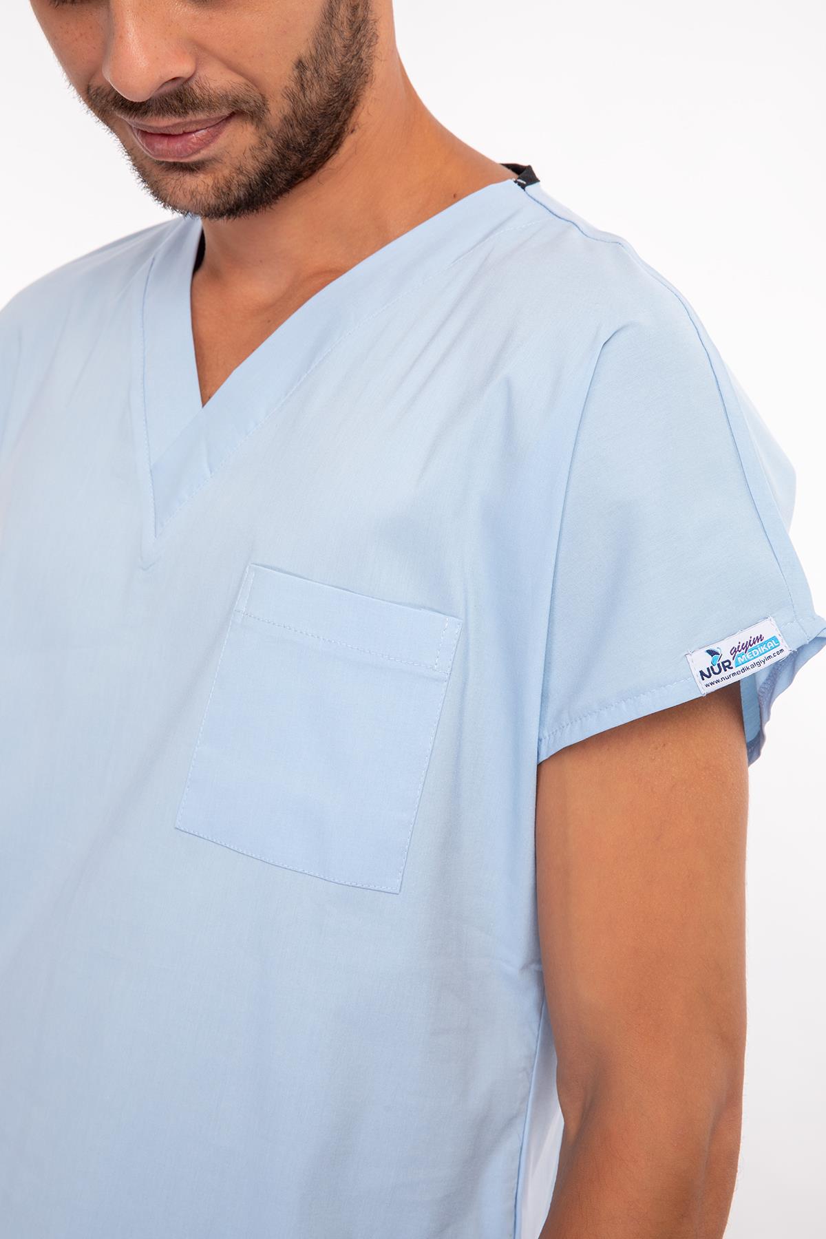 Bebe Mavi Soft Likra Hemşire Hastane Doktor Cerrahi Takım Üniforma-Nur Medikal Giyim