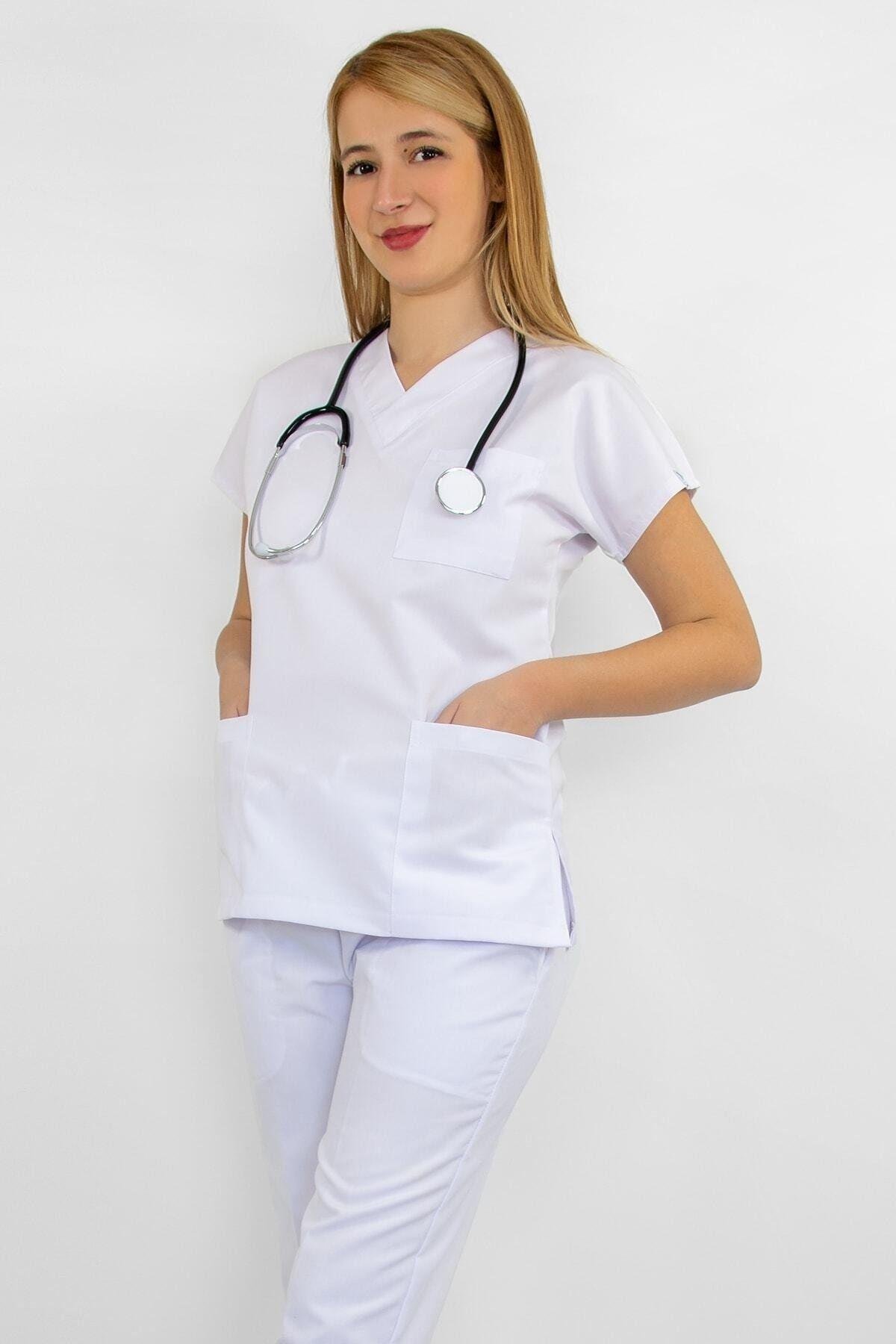 Beyaz Alpaka Alt Üst Takım-Nur Medikal Giyim