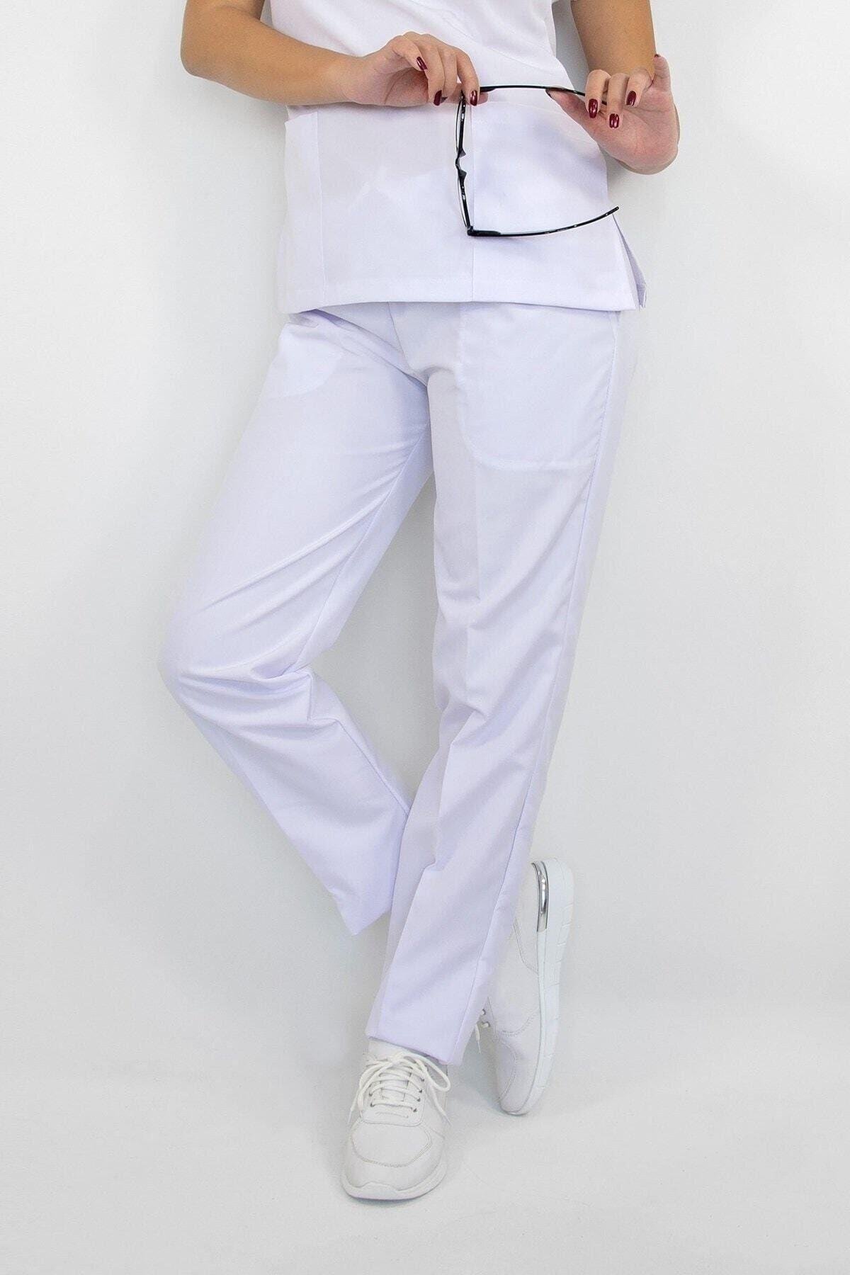 Beyaz Alpaka Pantolon-Nur Medikal Giyim