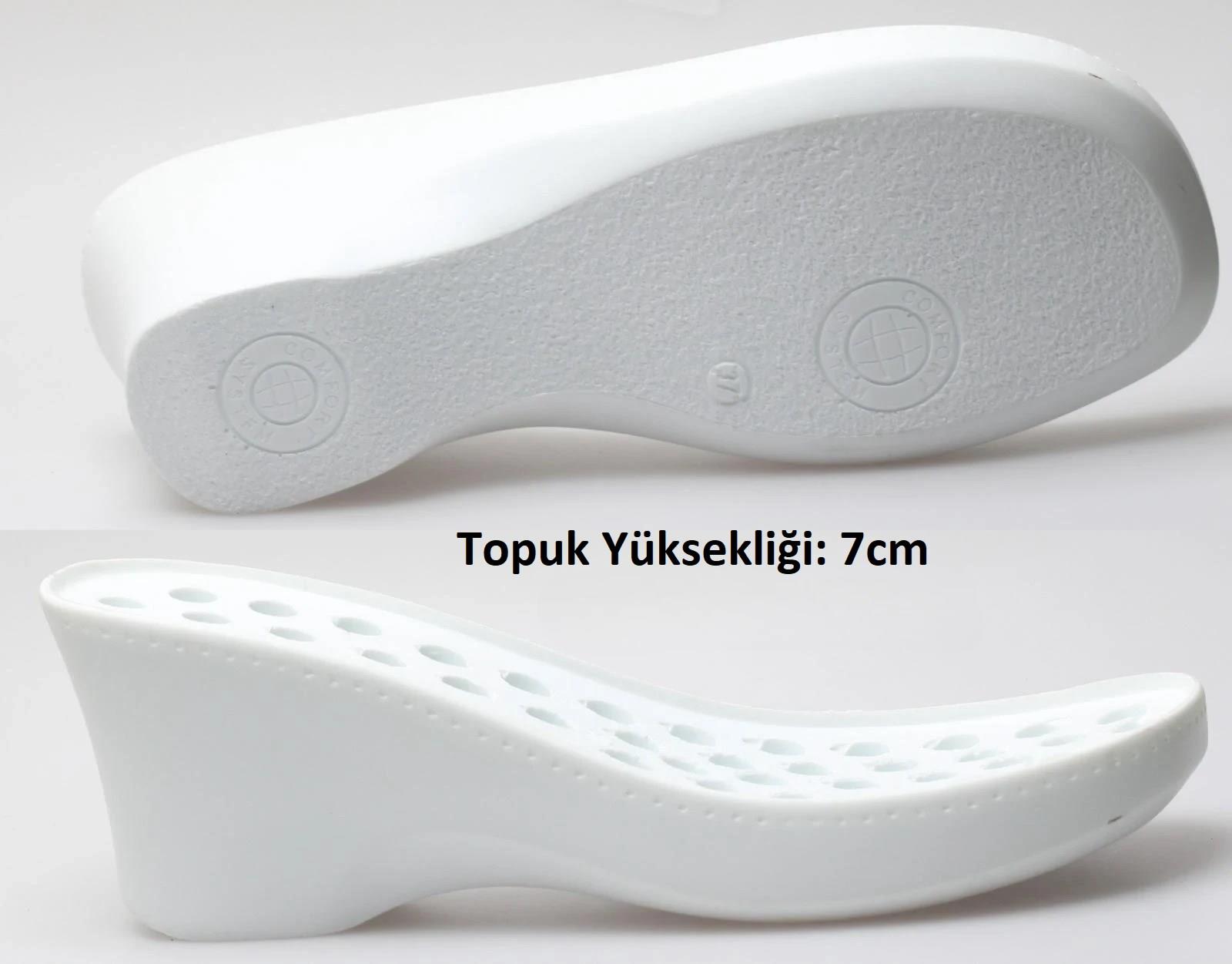 Beyaz Delikli Dolgu Topuklu Kadın Sabo Ortopedik Hemşire Doktor Aşçı Günlük Terlik-Nur Ortopedi