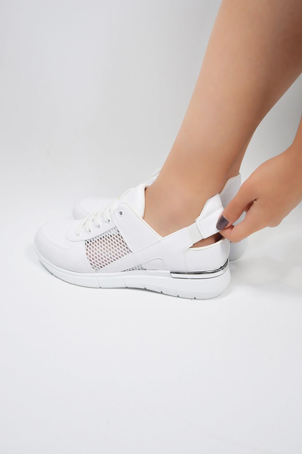 Beyaz Fileli Ortopedik Spor Sandalet-Nur Ortopedi