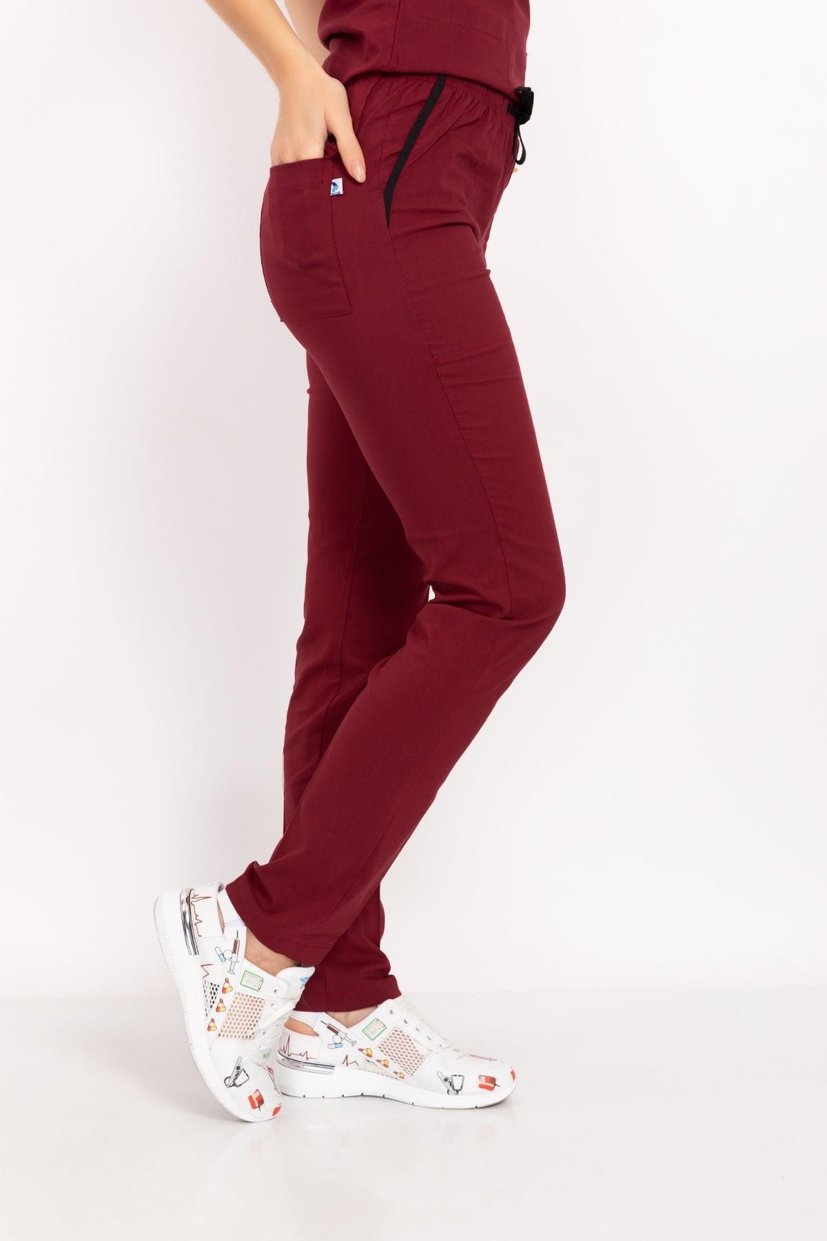 Bordo Renk Doktor, Hemşire, Cerrahi Tek Alt Terikoton Pantolon -Nur Medikal Giyim