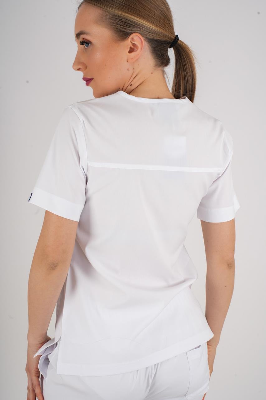 Business Model Soft Likra Beyaz  Doktor Hemşire Hastane Scrubs Üniforma Takımı-Nur Medikal Giyim