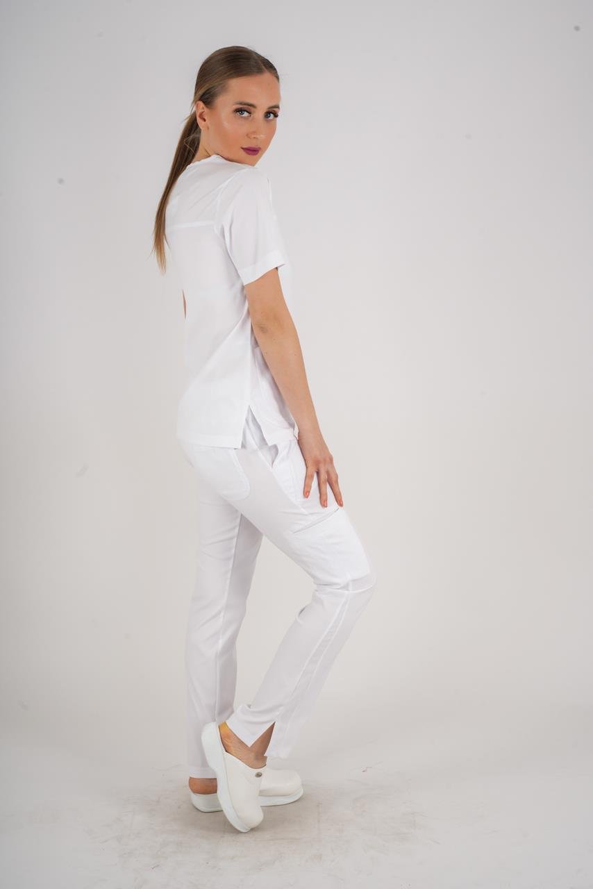Business Model Soft Likra Beyaz  Doktor Hemşire Hastane Scrubs Üniforma Takımı-Nur Medikal Giyim
