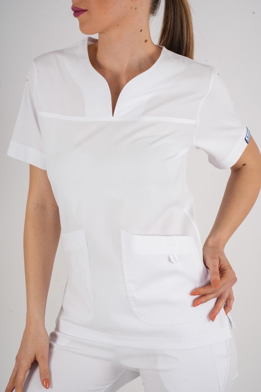 Business Model Soft Likra Beyaz  Doktor Hemşire Hastane Scrubs Üniforma Takımı-Nur Medikal Giyim