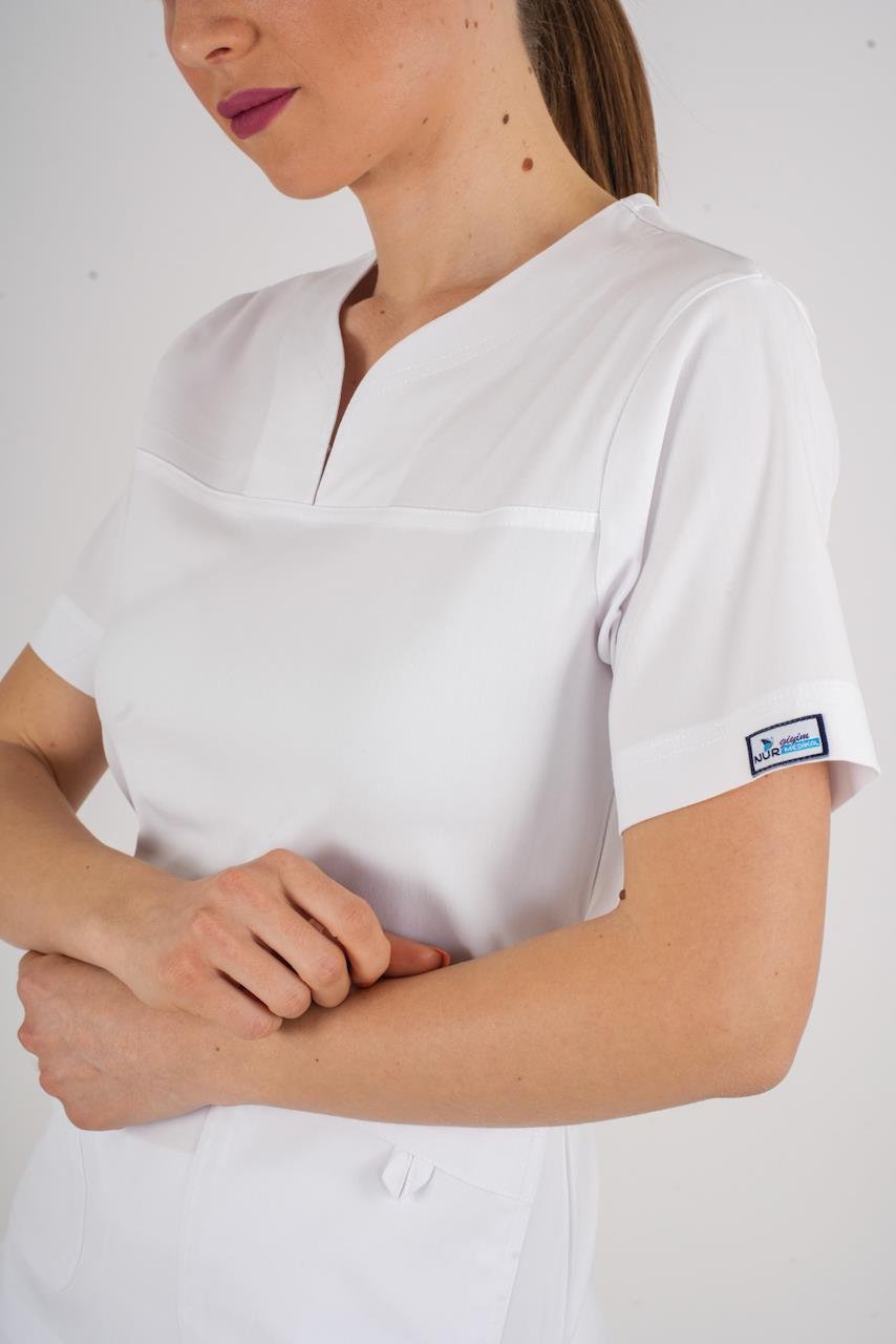 Business Model Soft Likra Beyaz  Doktor Hemşire Hastane Scrubs Üniforma Takımı-Nur Medikal Giyim