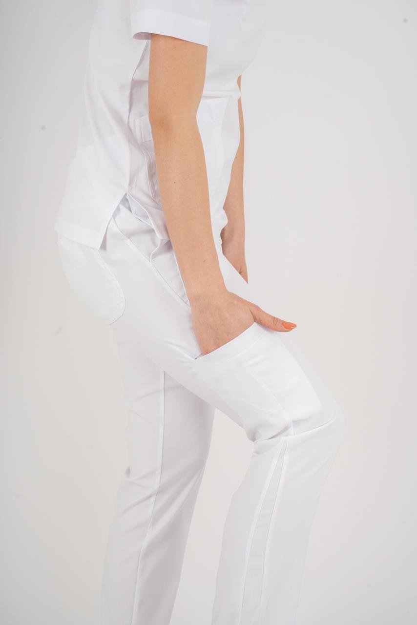 Business Model Soft Likra Beyaz  Doktor Hemşire Hastane Scrubs Üniforma Takımı-Nur Medikal Giyim