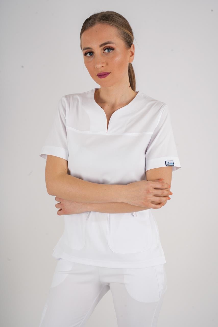 Business Model Soft Likra Beyaz  Doktor Hemşire Hastane Scrubs Üniforma Takımı-Nur Medikal Giyim