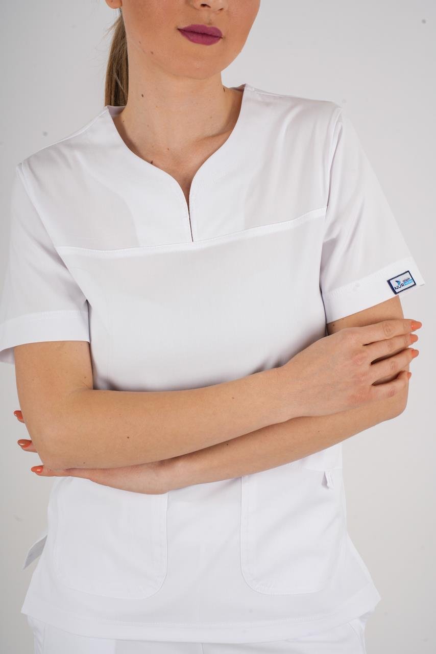 Business Model Soft Likra Beyaz  Doktor Hemşire Hastane Scrubs Üniforma Takımı-Nur Medikal Giyim