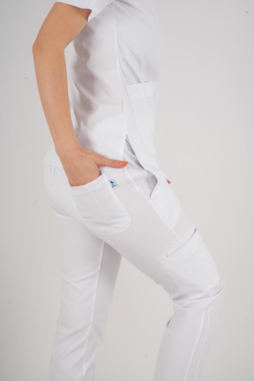 Business Model Soft Likra Beyaz  Doktor Hemşire Hastane Scrubs Üniforma Takımı-Nur Medikal Giyim