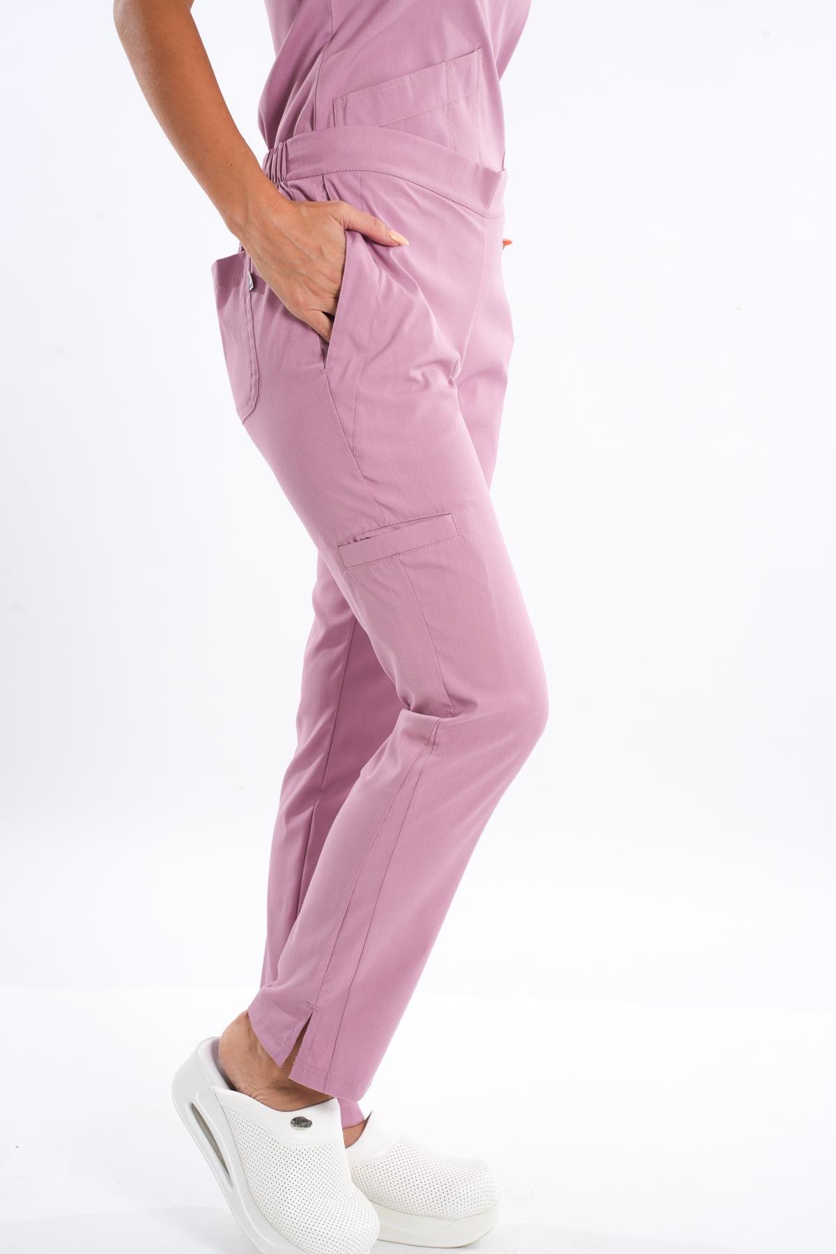 Business Model Soft Likra Pudra Doktor Hemşire Hastane Scrubs Üniforma Takımı-Nur Medikal Giyim