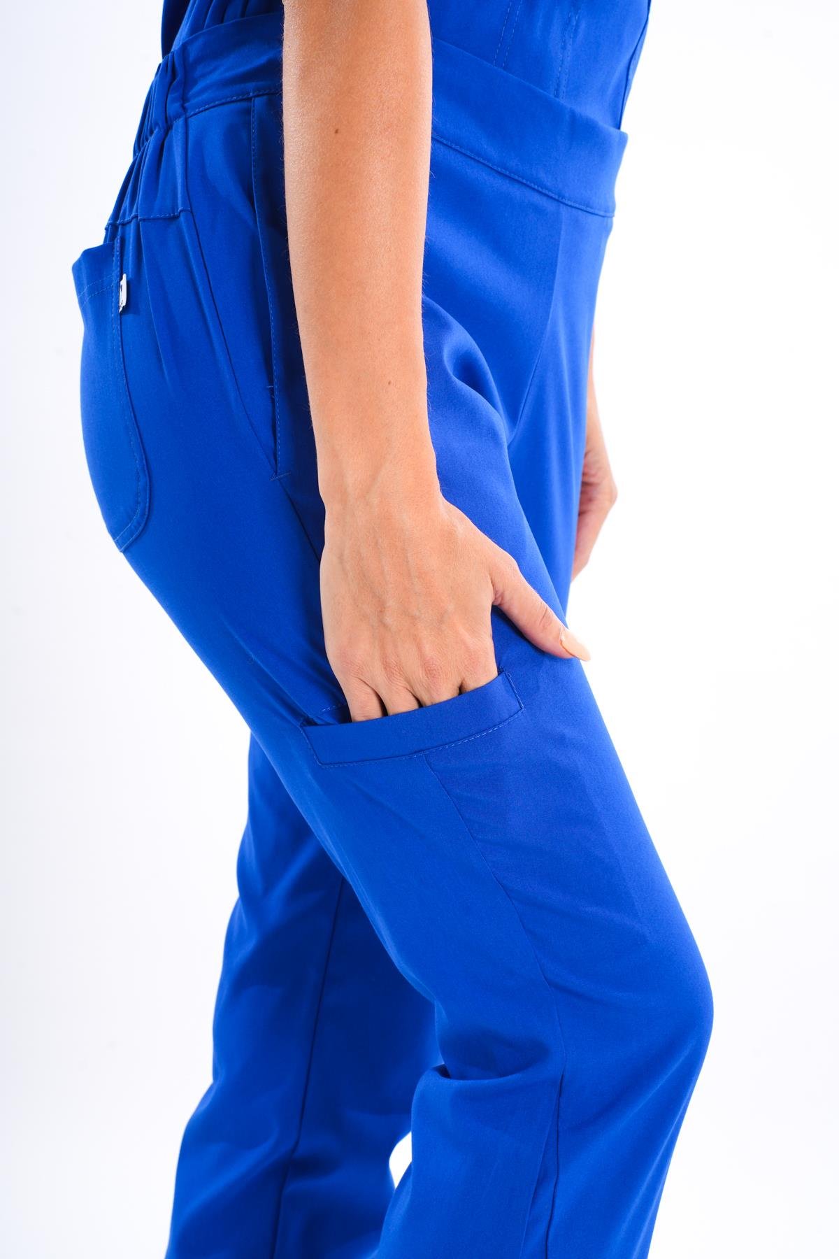 Business Model Soft Likra Saks Mavi Doktor Hemşire Hastane Scrubs Üniforma Takımı-Nur Medikal Giyim