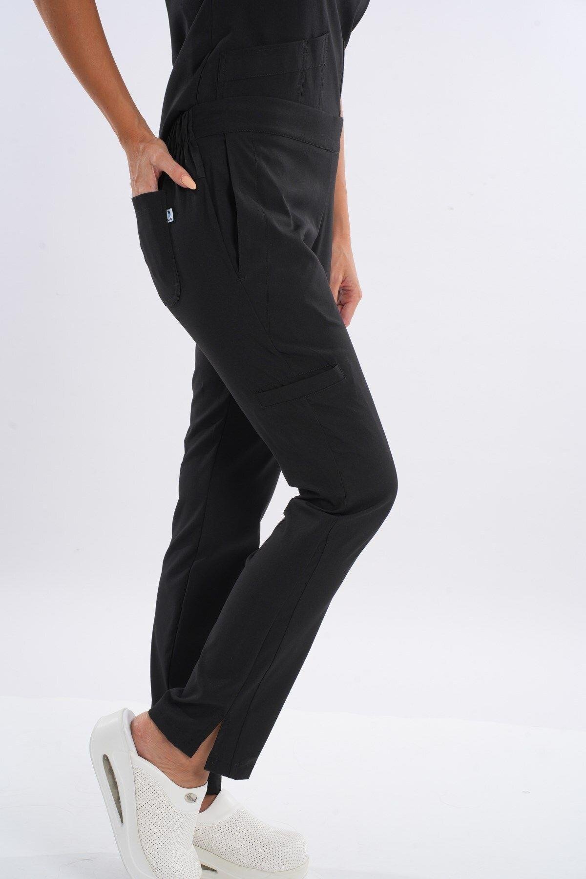 Business Model Soft Likra Siyah Doktor Hemşire Hastane Scrubs Üniforma Takımı-Nur Medikal Giyim