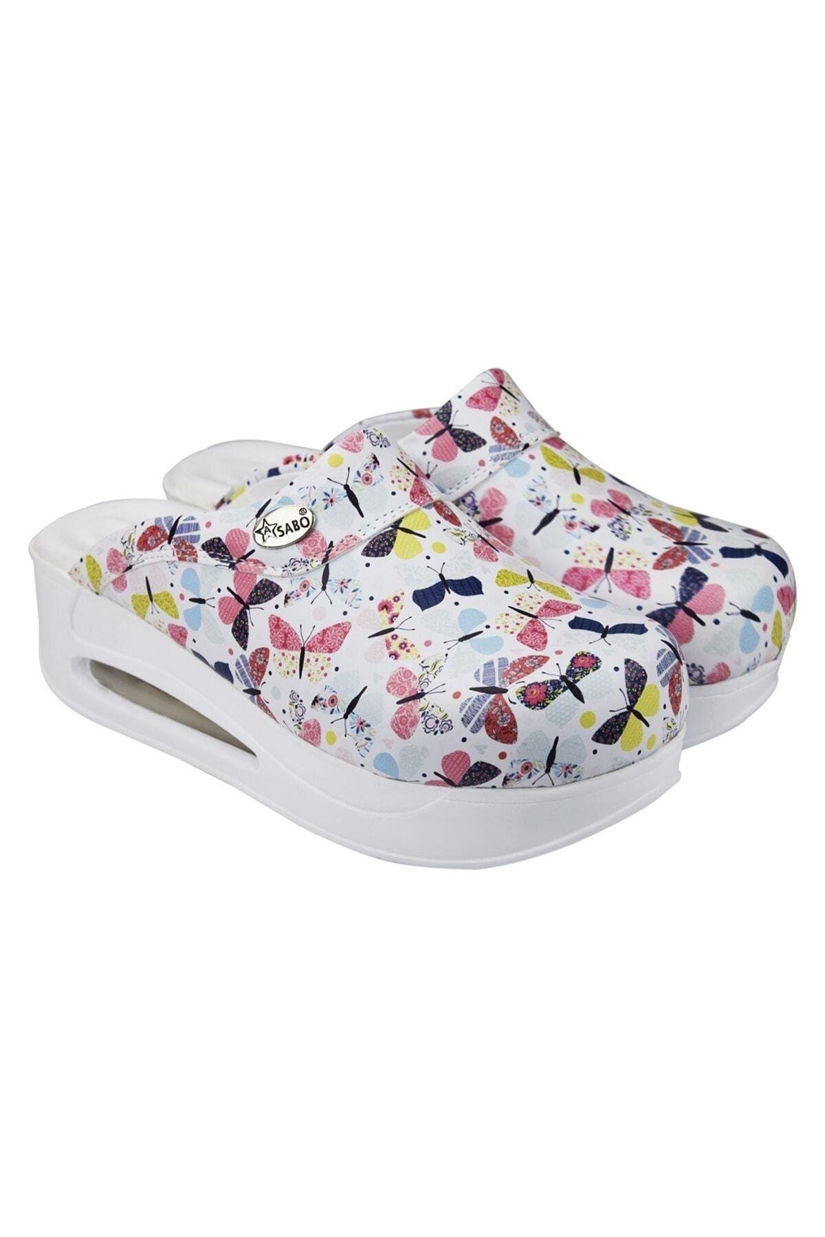 Butterfly Kelebek Desenli Kapalı Kadın Sabo Terlik Ortopedik-Nur Ortopedi
