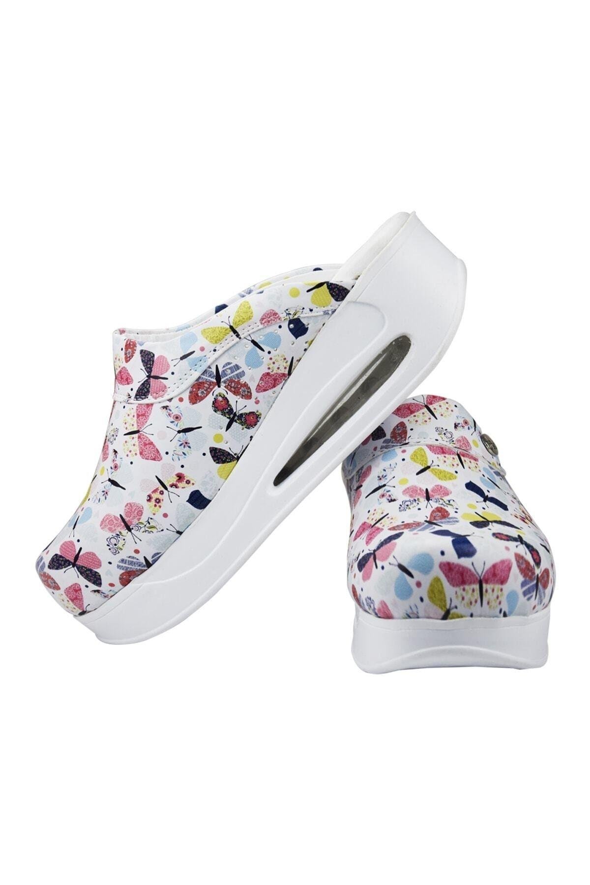 Butterfly Kelebek Desenli Kapalı Kadın Sabo Terlik Ortopedik-Nur Ortopedi