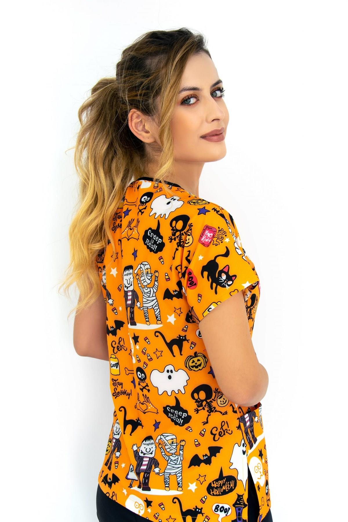 Cadılar Bayramı Temalı Likralı Doktor Hemşire Hastane Aşçı Tek Üst Forma-Nur Medikal Giyim