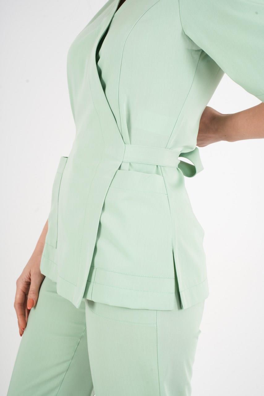 Çağla Yeşili Elegant Model Cerrahi Üniforma Belden Bağlamalı Scrubs Takım-Nur Medikal Giyim