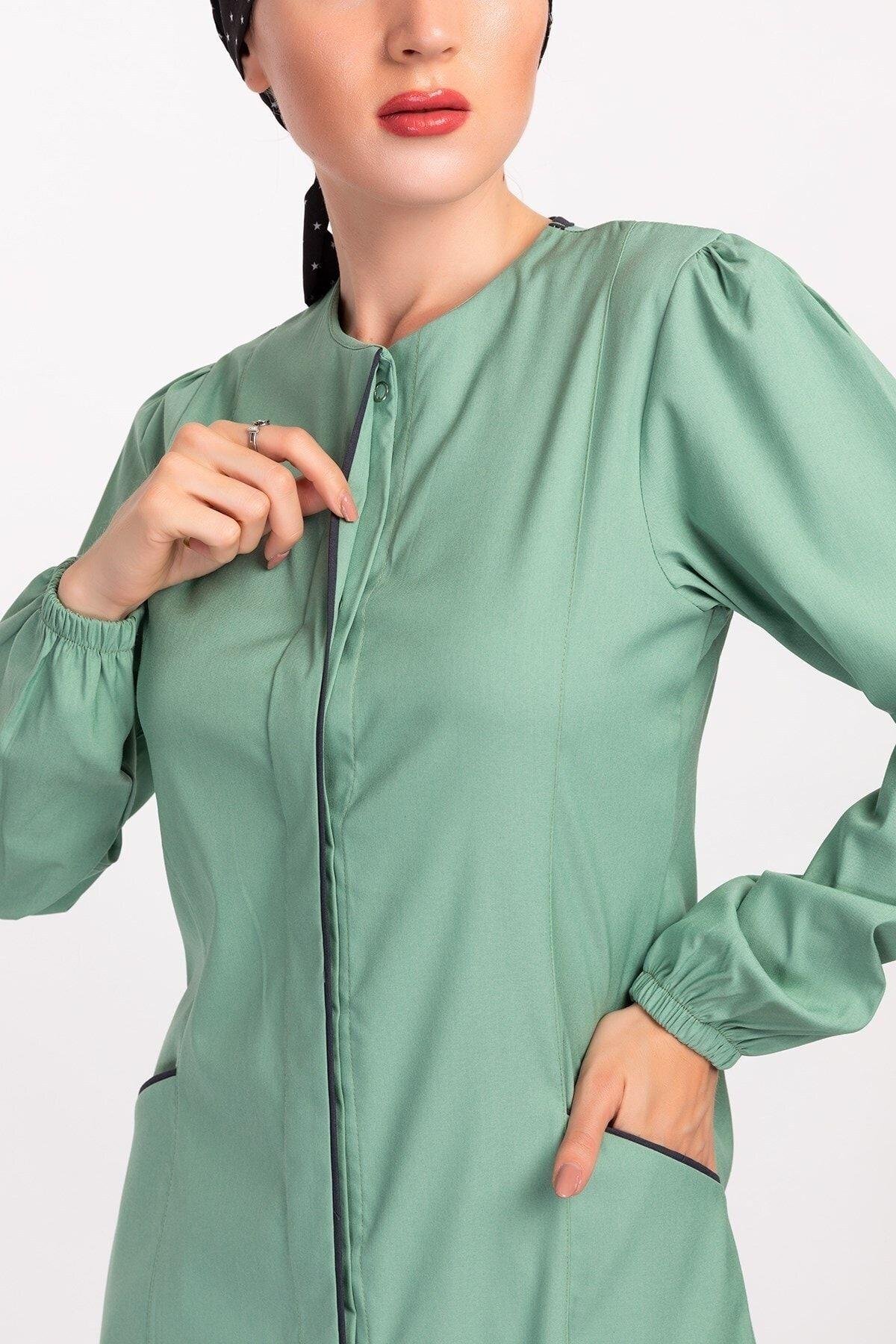 Çağla Yeşili Tesettür Soft Likra Hemşire Doktor Tesettür Alt Üst Takım Üniforma-Nur Medikal Giyim