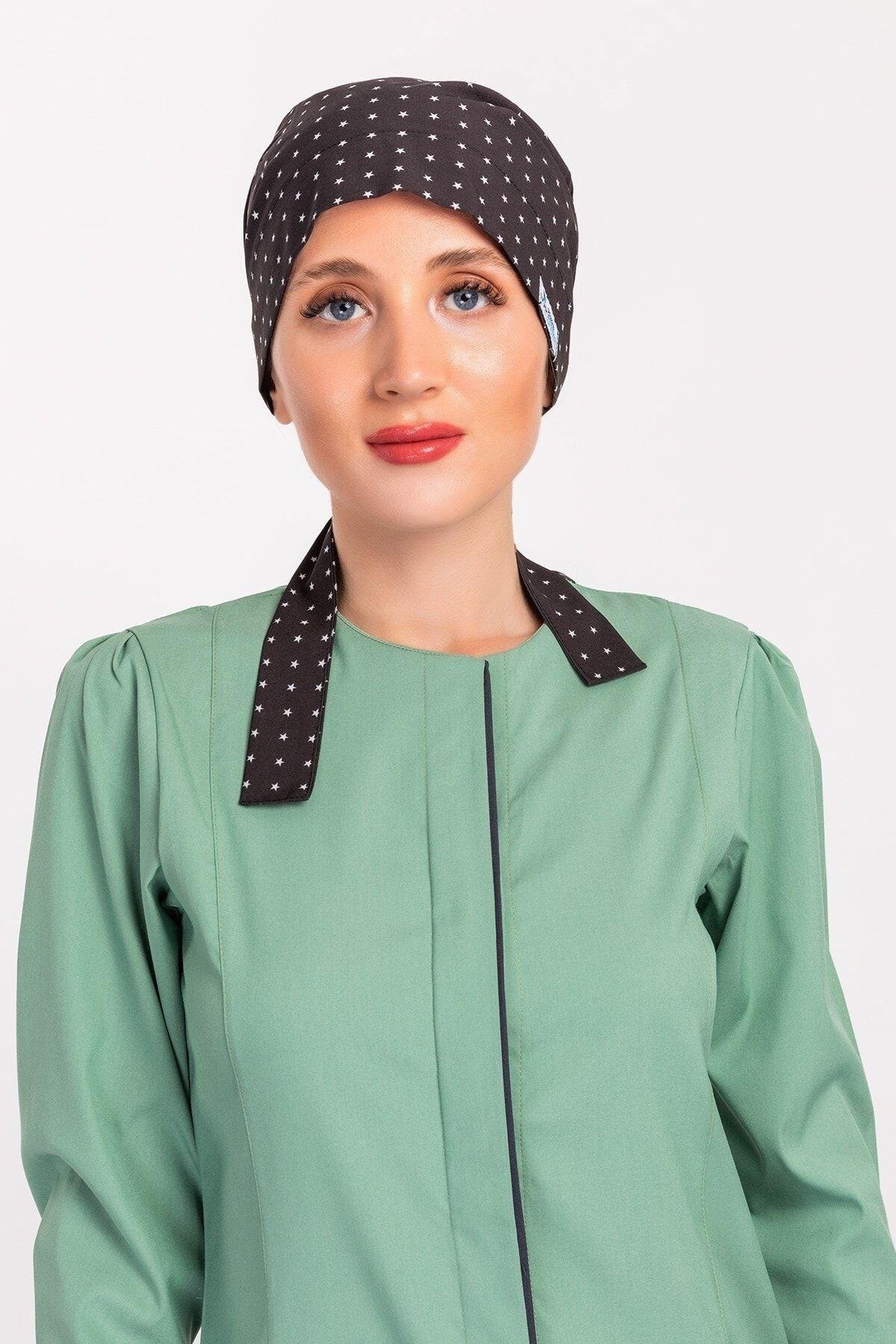 Çağla Yeşili Tesettür Soft Likra Hemşire Doktor Tesettür Alt Üst Takım Üniforma-Nur Medikal Giyim