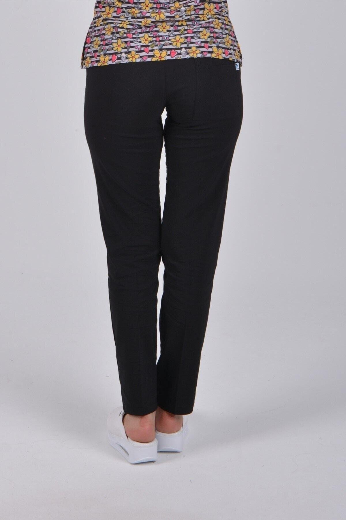 Çizgili Papatya Desenli Likralı Alt Üst Takım-Nur Medikal Giyim