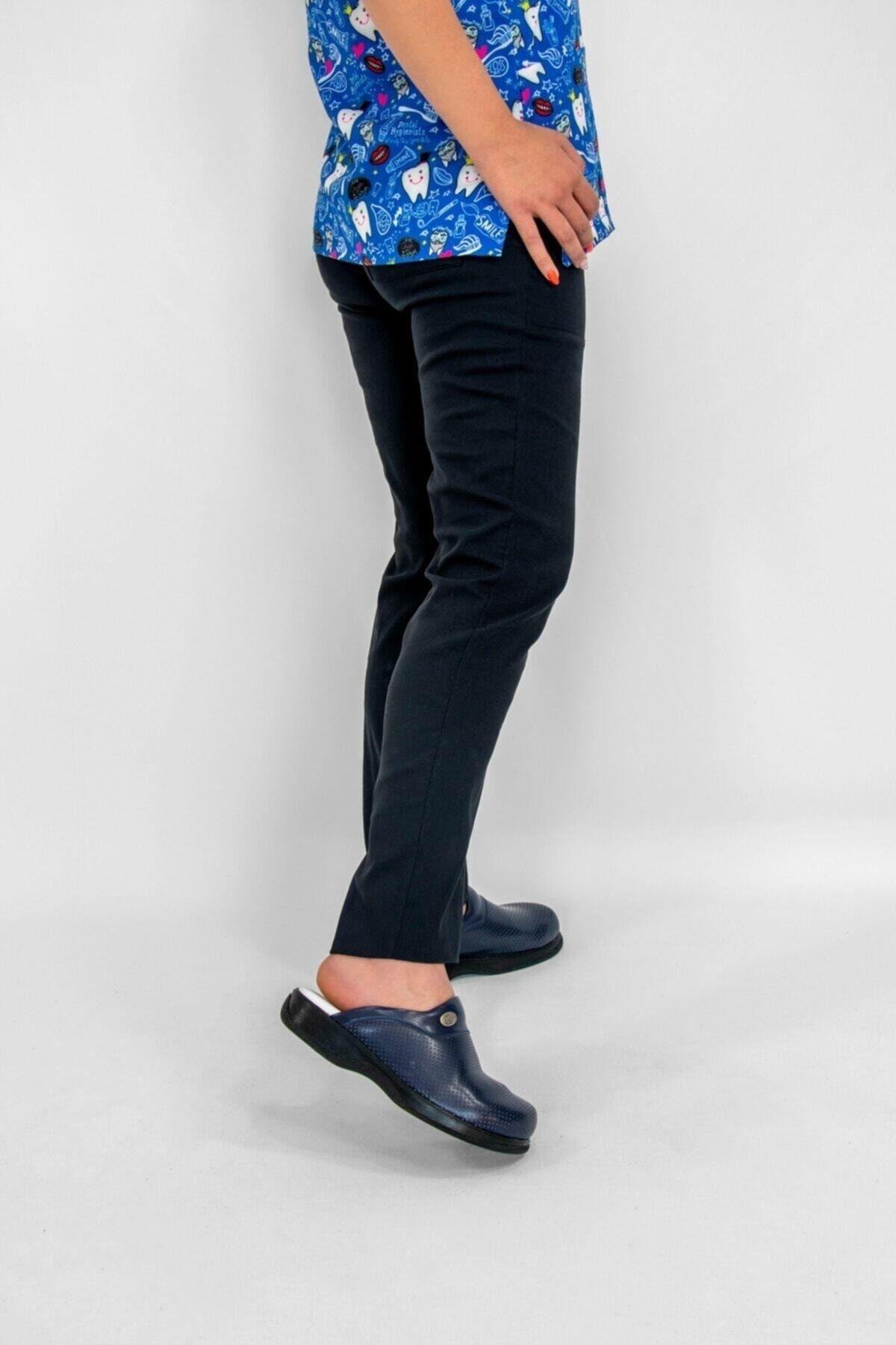 Diş Temalı Lacivert Cerrahi Doktor Hemşire Hastane Likralı Forma Alt Üst Takım-Nur Medikal Giyim