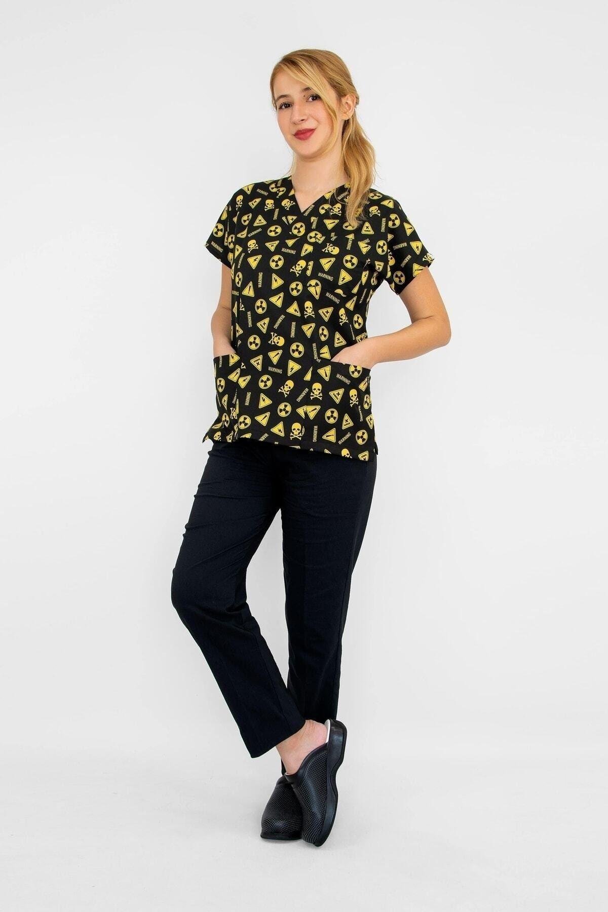 Doktor Cerrahi Hemşire Forması Radyoloji 1 Desenli Likralı Alt Üst Forma Takım Greys-Nur Medikal Giyim