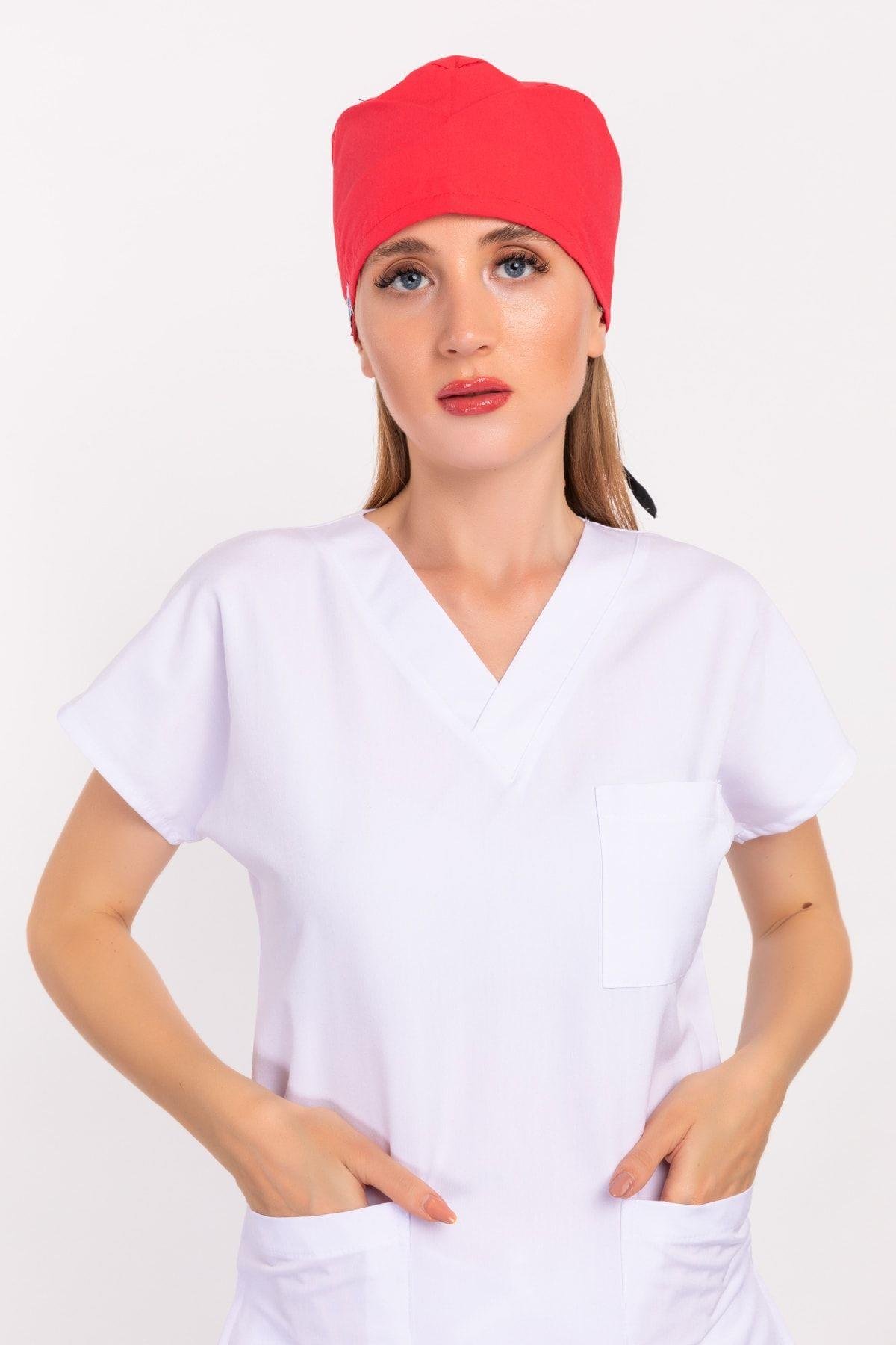 Doktor, Hemşire Bonesi Nar Çiçeği Cerrahi Bone-Nur Medikal Giyim