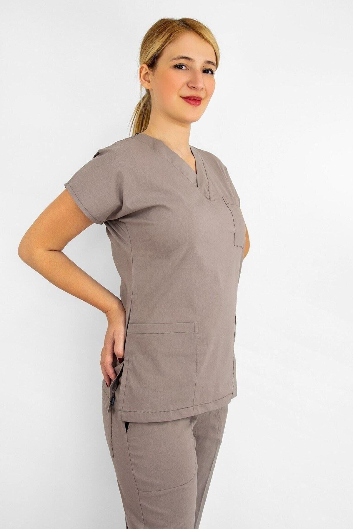 Doktor Hemşire Forması Vizon Likralı Alt Üst Takım Forma Scrubs Greys-Nur Medikal Giyim