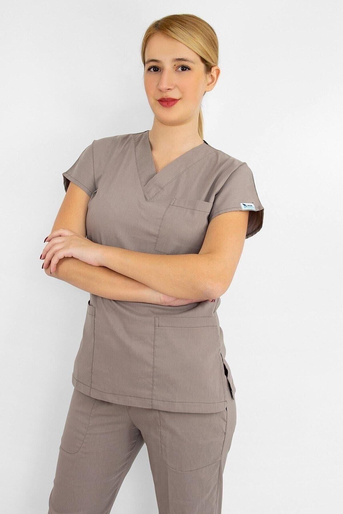 Doktor Hemşire Forması Vizon Likralı Alt Üst Takım Forma Scrubs Greys-Nur Medikal Giyim