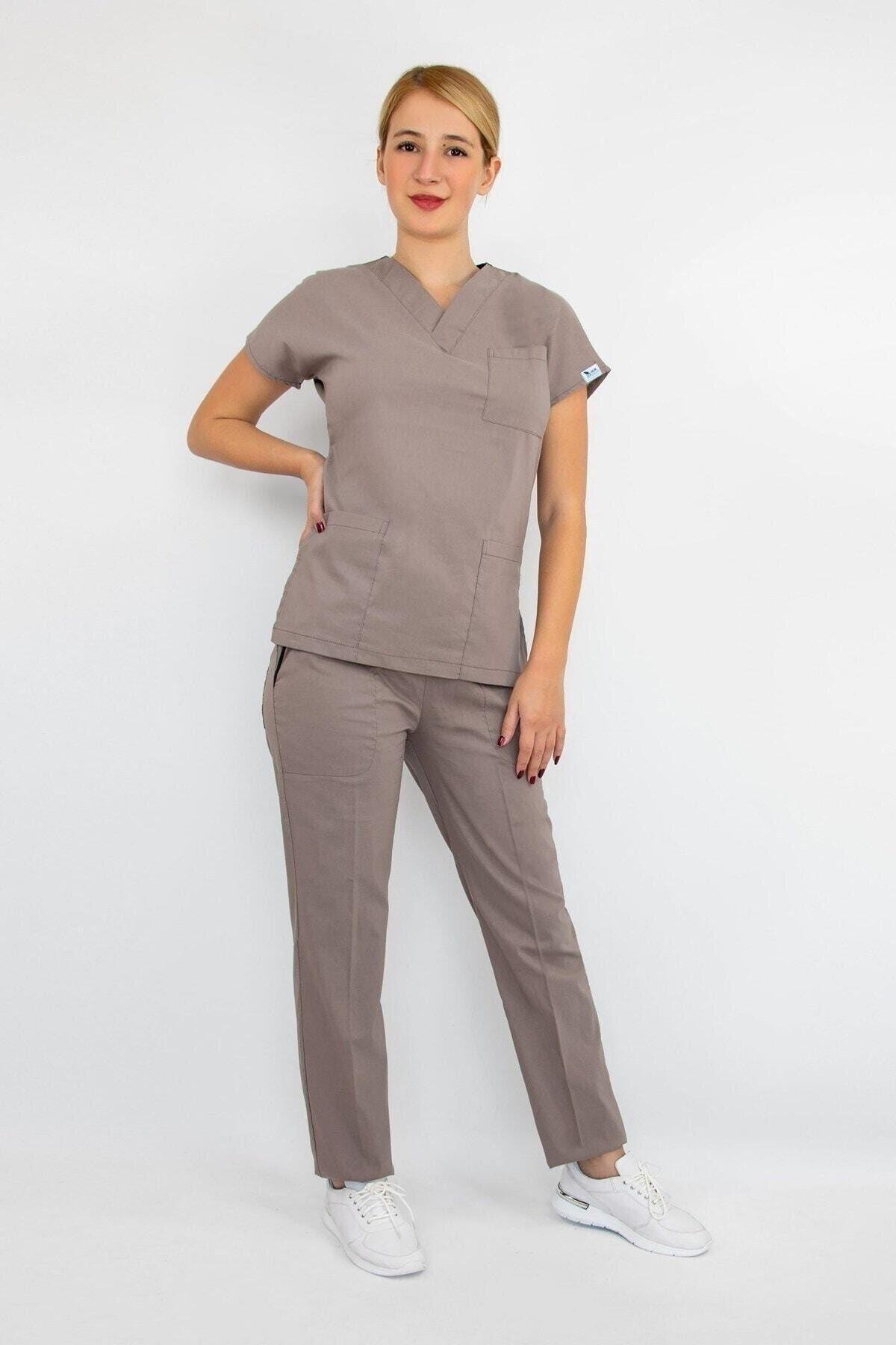Doktor Hemşire Forması Vizon Likralı Alt Üst Takım Forma Scrubs Greys-Nur Medikal Giyim