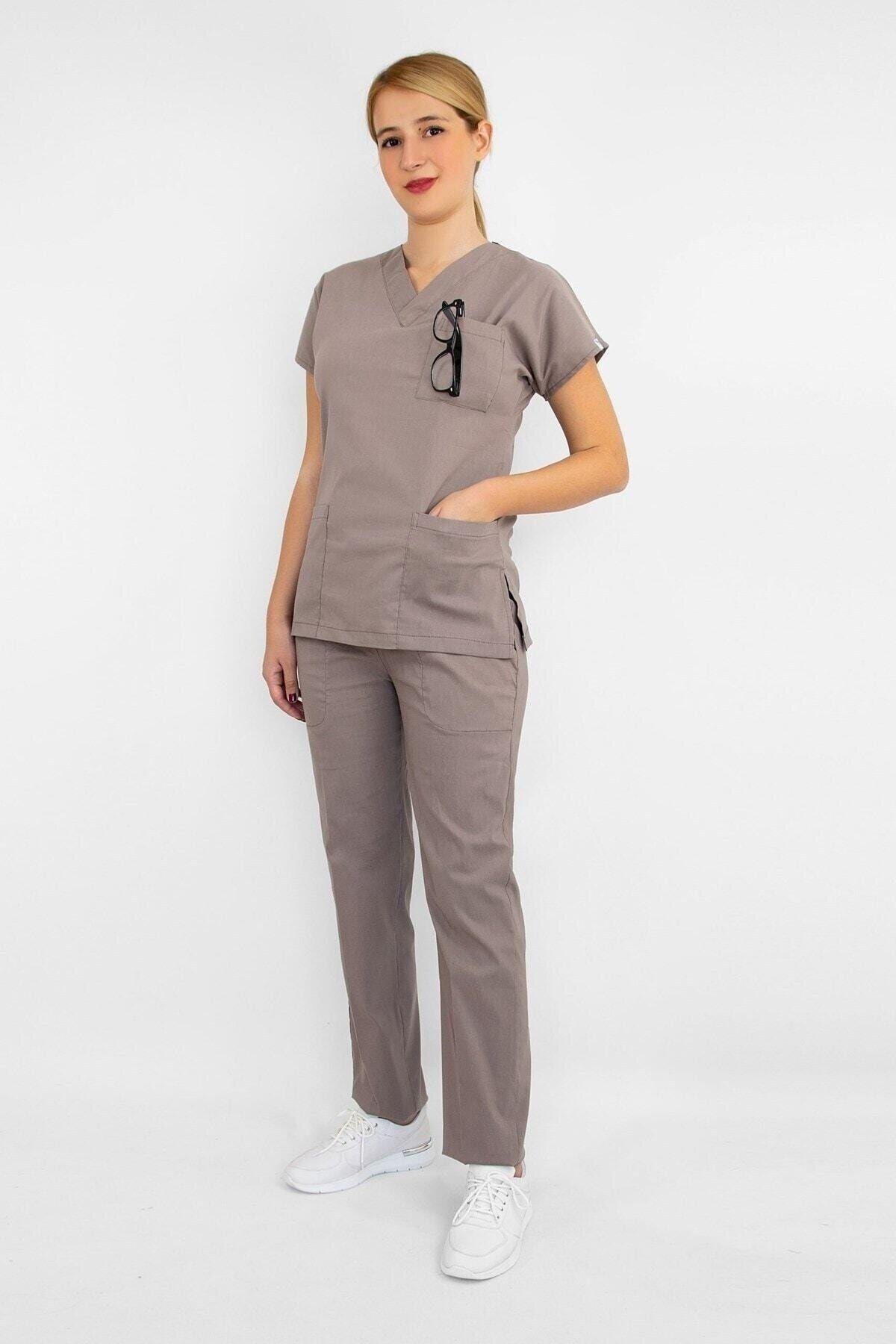 Doktor Hemşire Forması Vizon Likralı Alt Üst Takım Forma Scrubs Greys-Nur Medikal Giyim