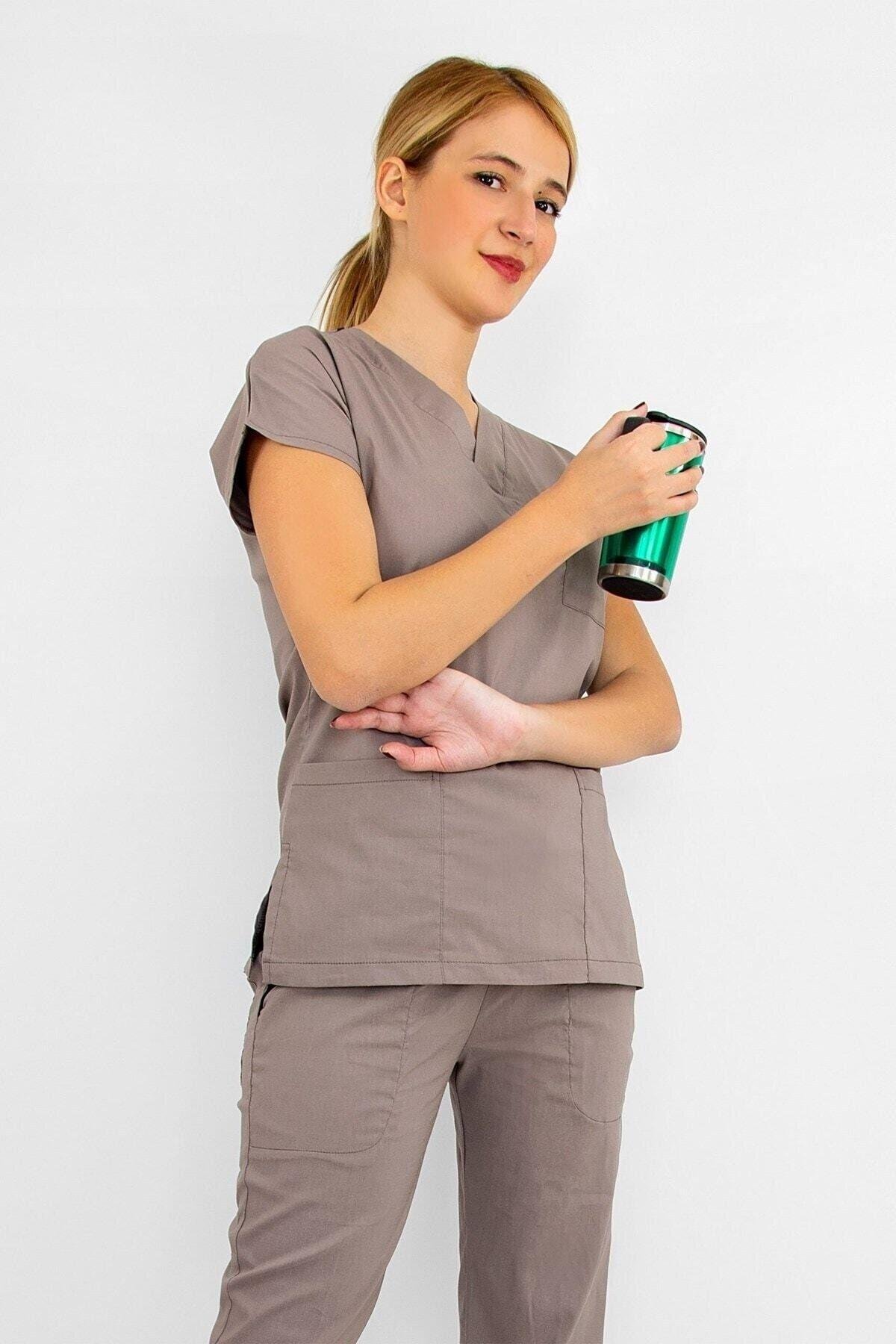 Doktor Hemşire Forması Vizon Likralı Alt Üst Takım Forma Scrubs Greys-Nur Medikal Giyim